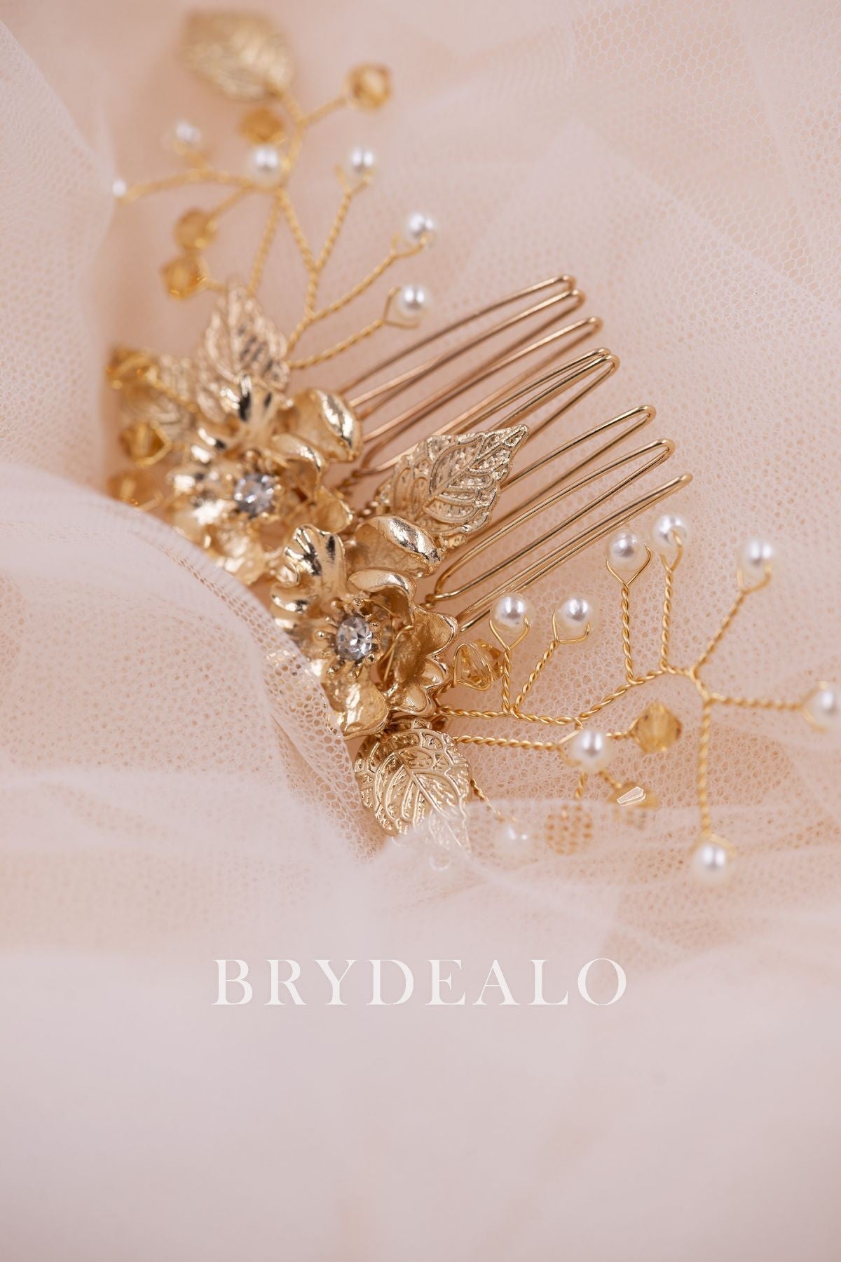Designer Pearls Gold Leaf Bridal Comb