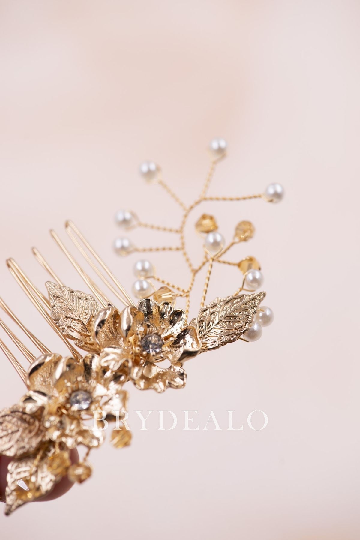 Fashion Luxury Pearls Gold Leaf Bridal Comb