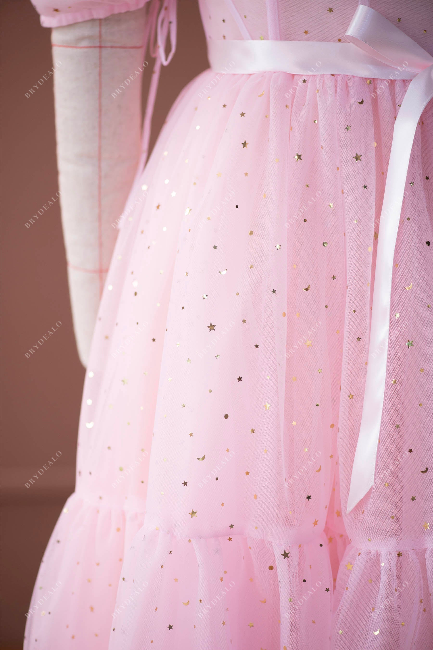 pink tull prom dress