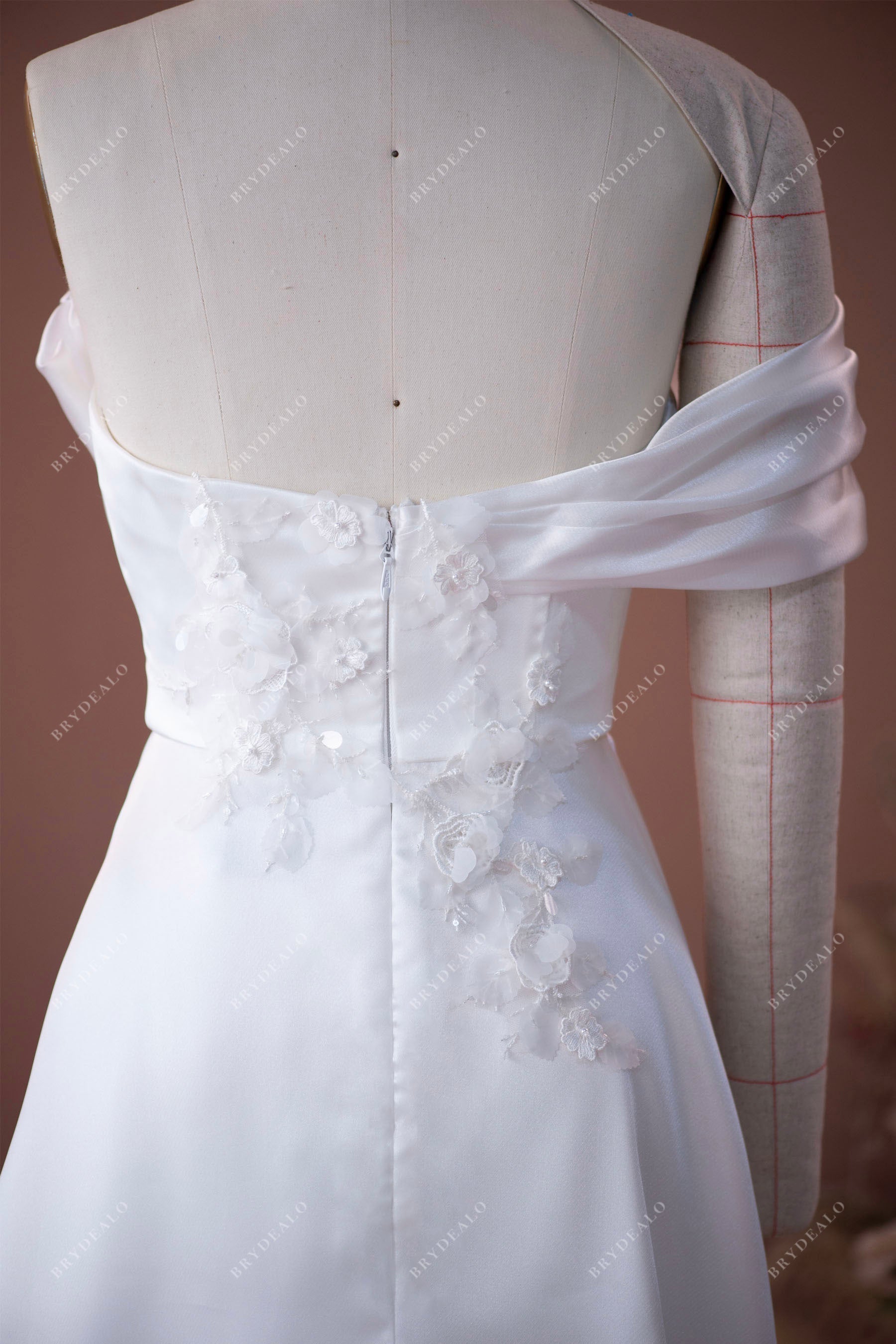 asymmetrical one off shoulder sleeve lace wedding dress