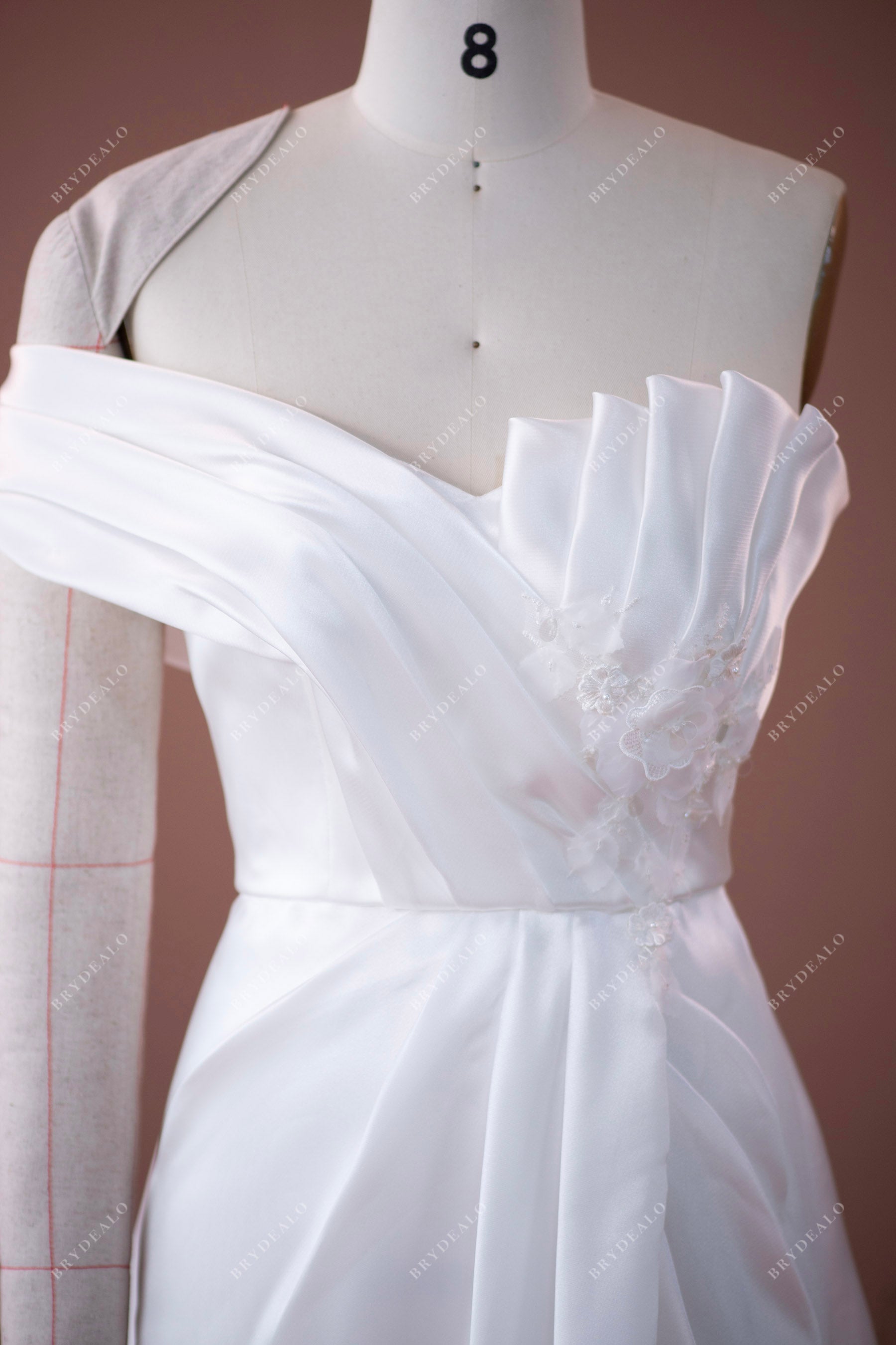 ruffled neck one sleeve unique wedding dress