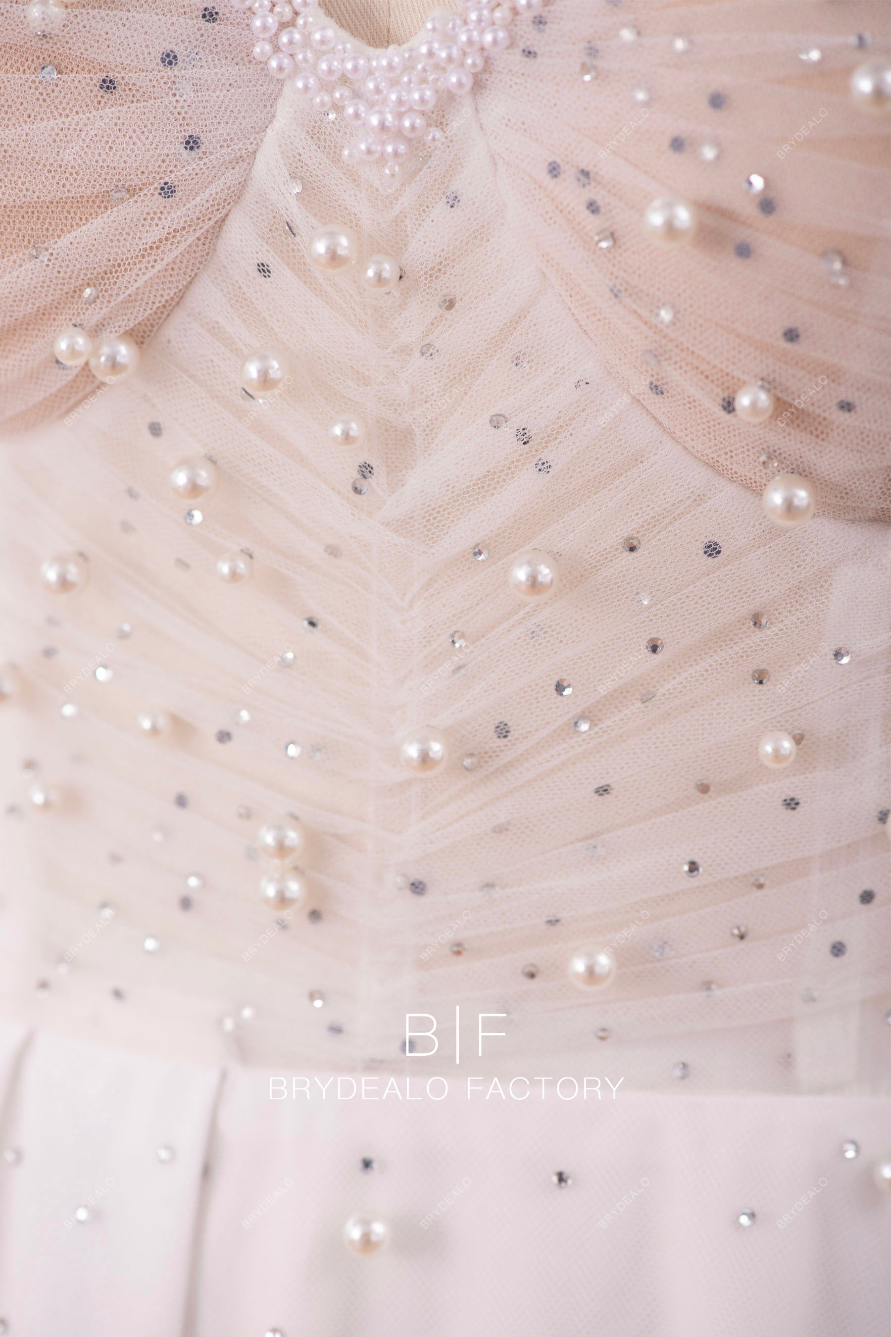 pleated tulle pearls sparkly rhinestones bridal gown