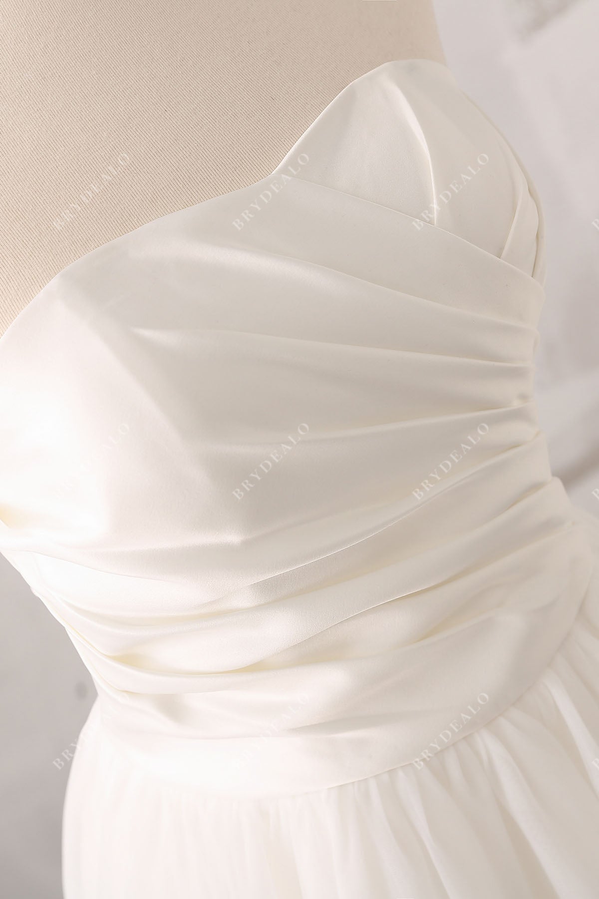 pleated sweetheart neck tulle bridal gown