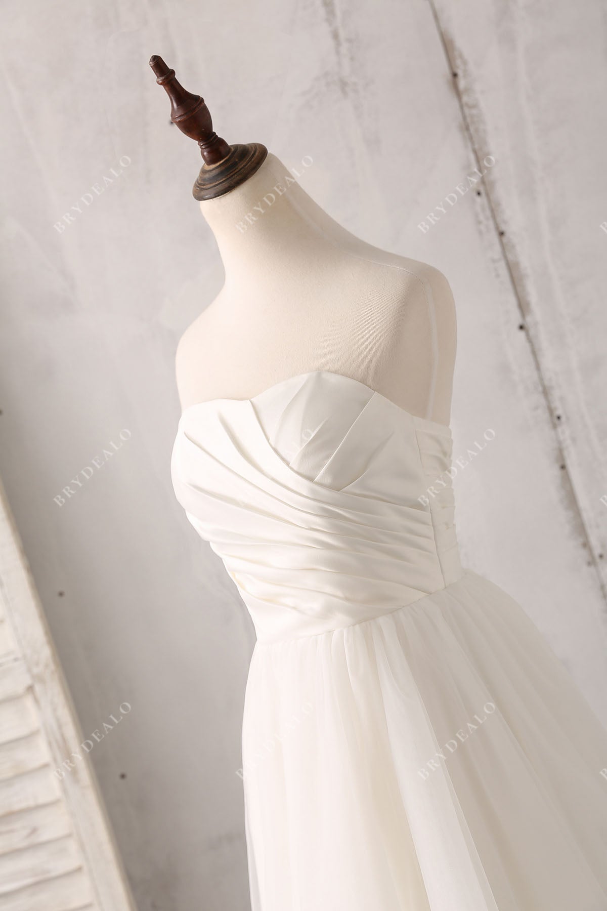 pleated sweetheart neck satin floor length bridal gown