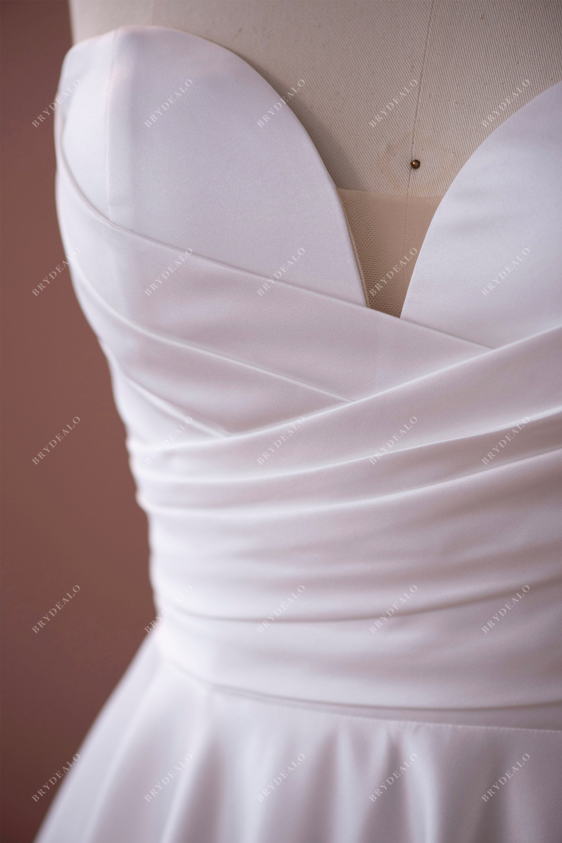 pleated sweetheart satin neckline classic wedding gown