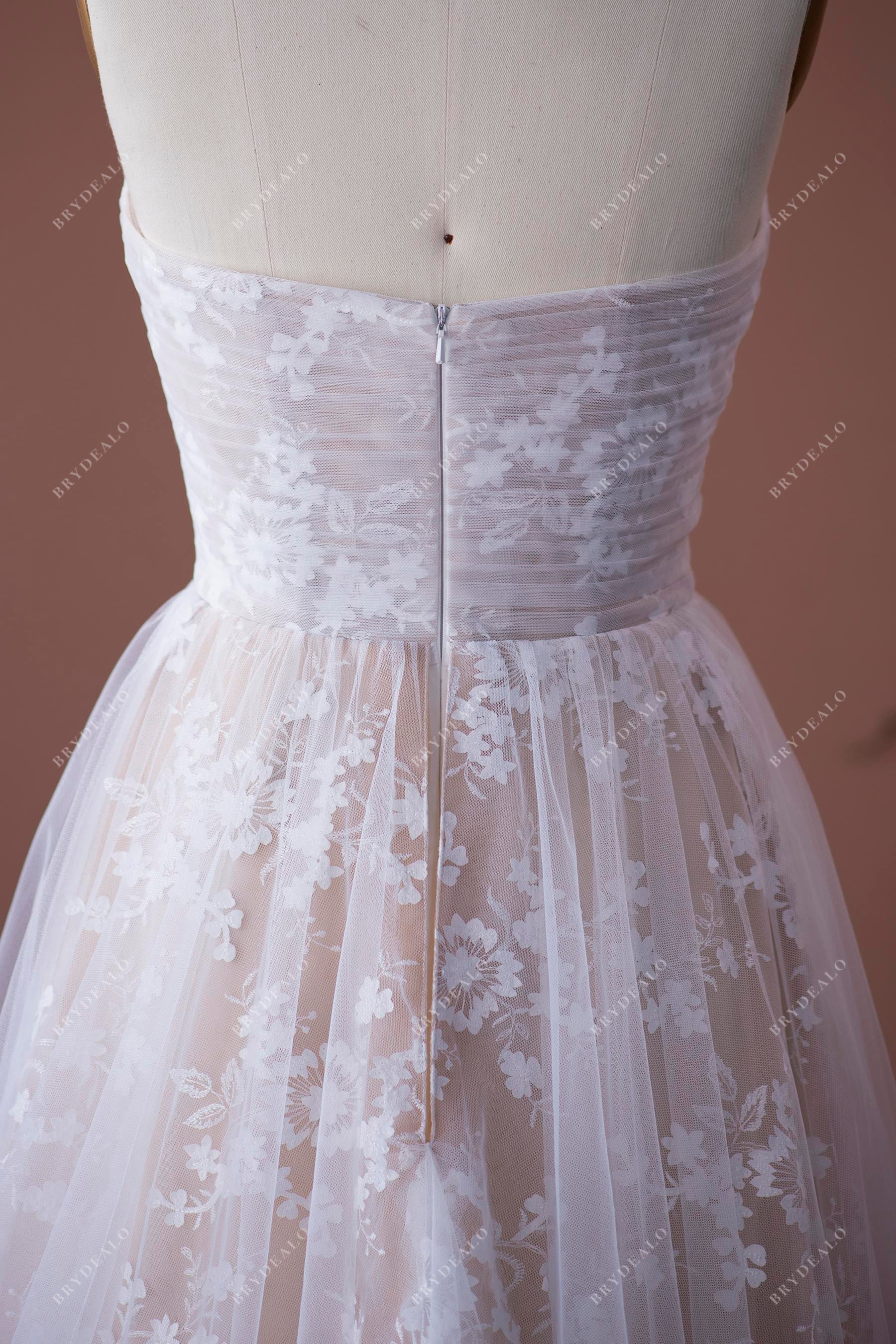 pleated tulle strapless fall bridal gown