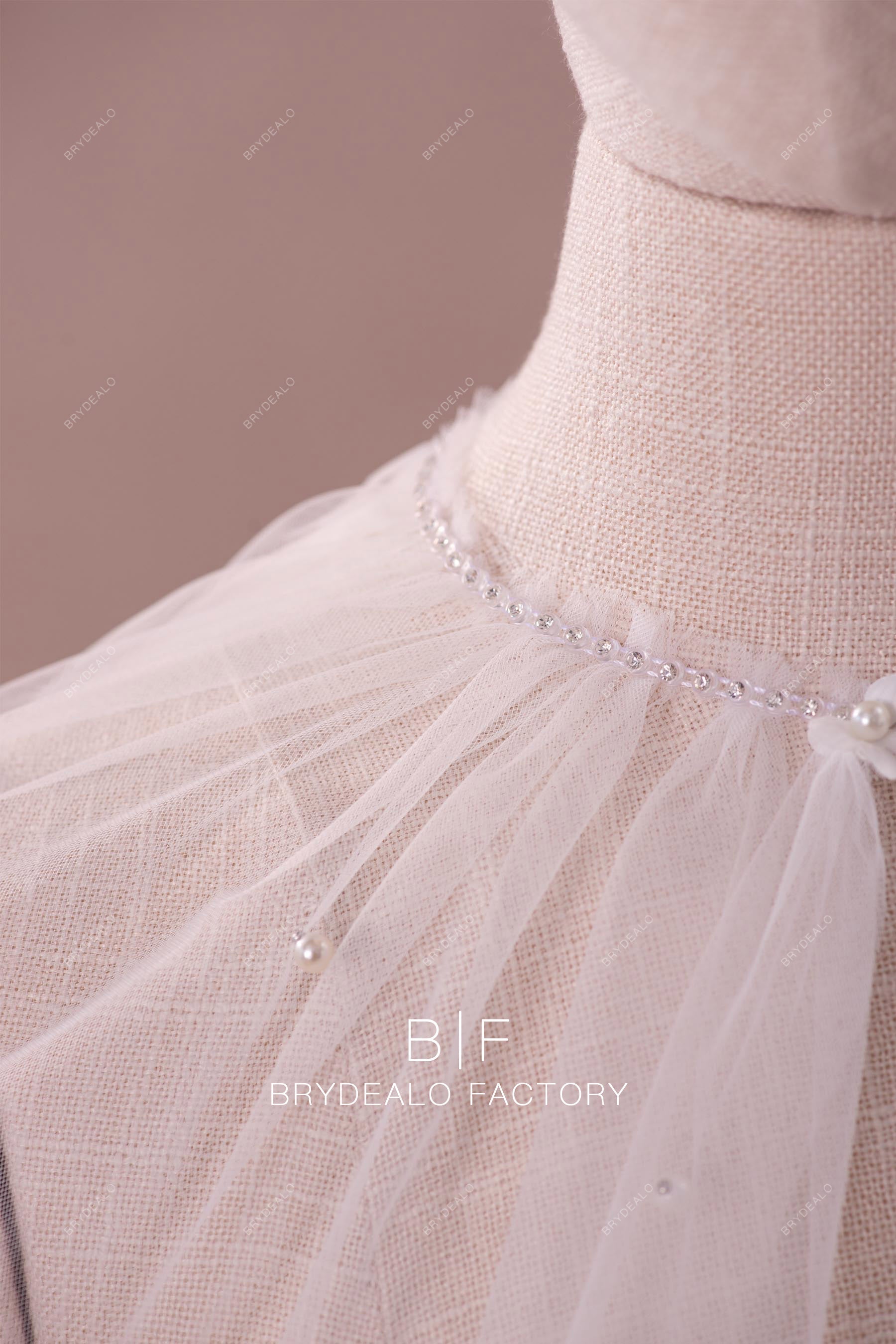 best pleated tulle rhinestones bridal cape