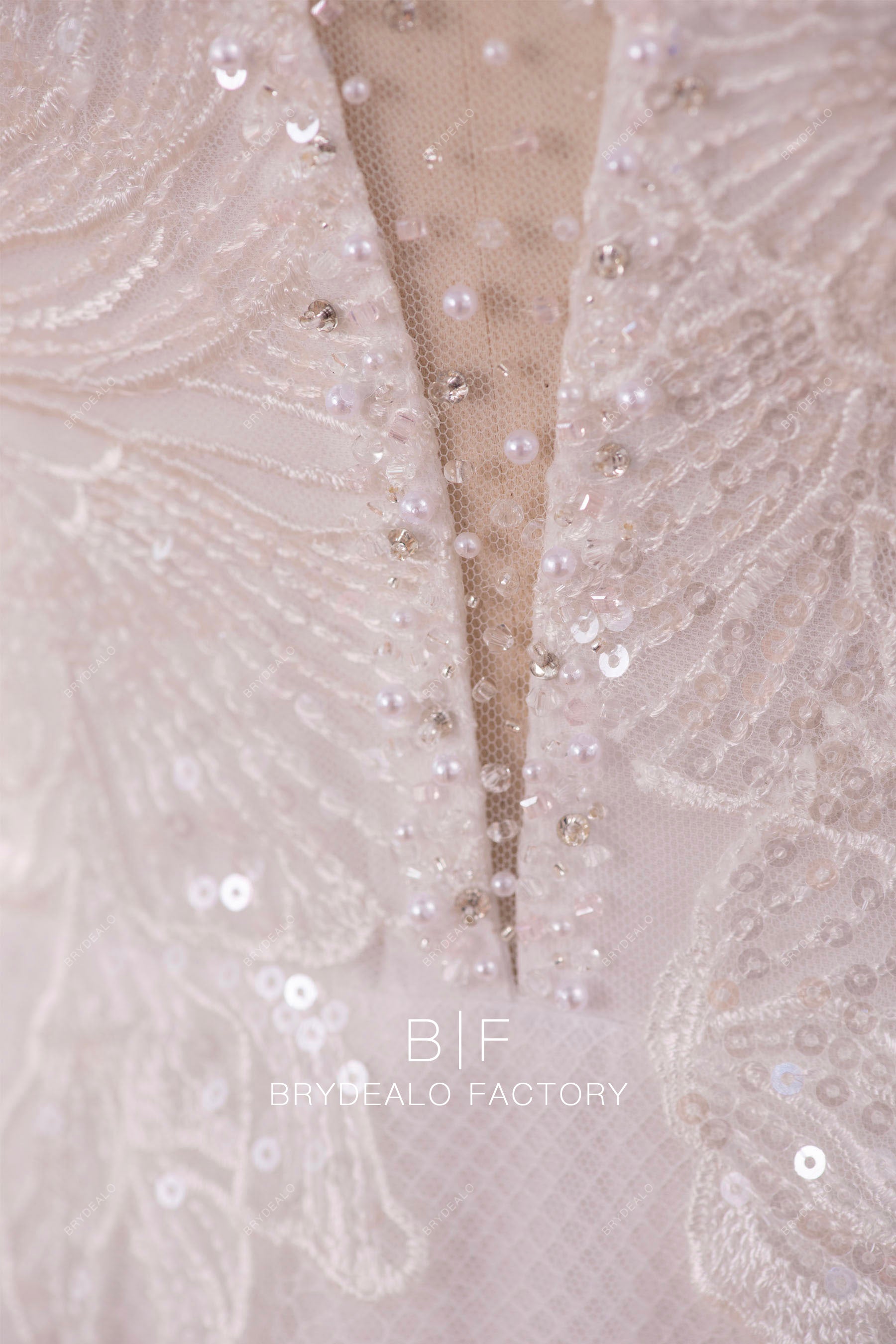 plunging crystal neck beaded wedding dress