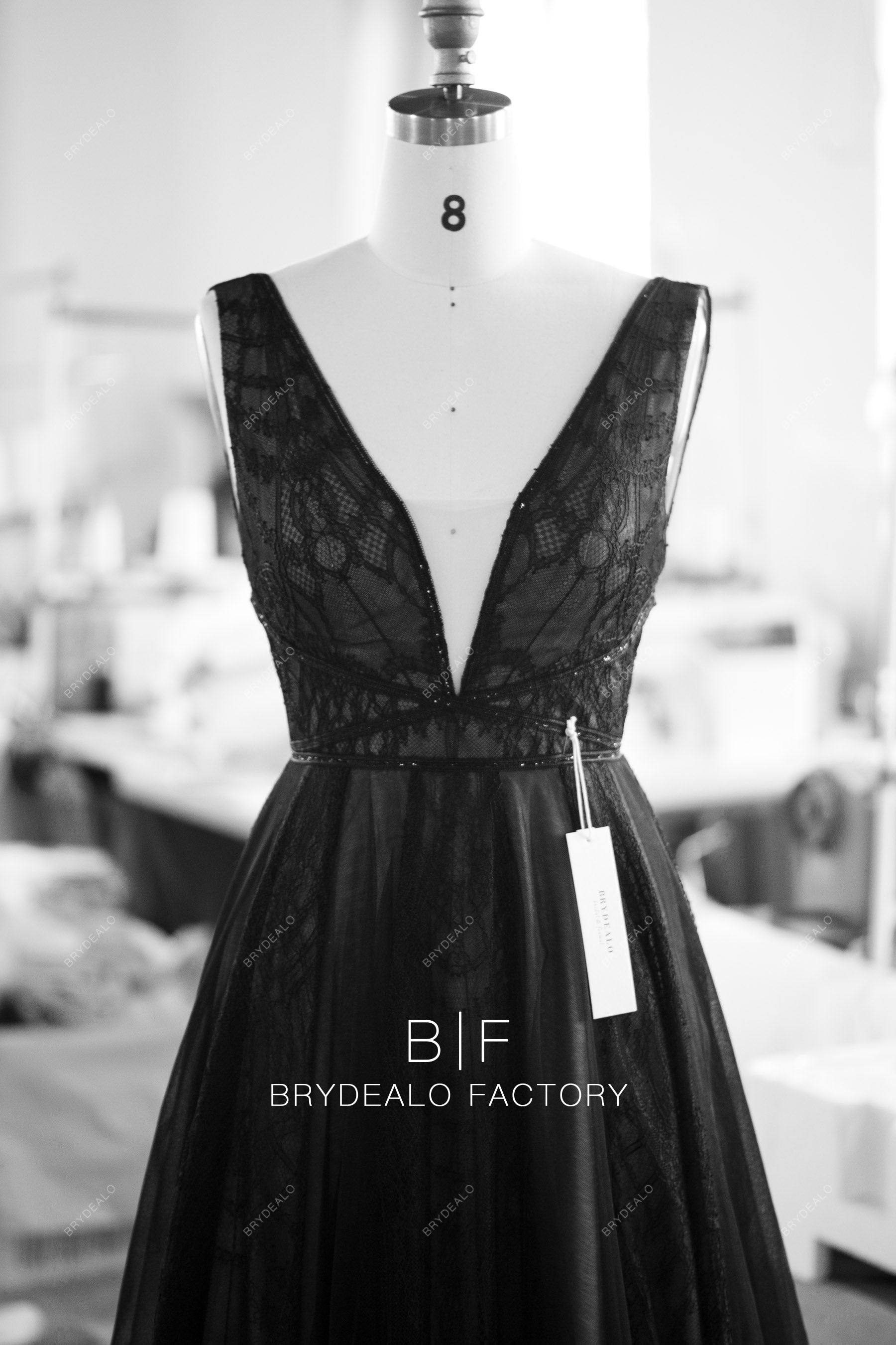 Black Plunging Neck Designer Lace Tulle Bridal Dress Brydealo Black Plunging Neck Designer Lace Tulle Bridal Dress Brydealo