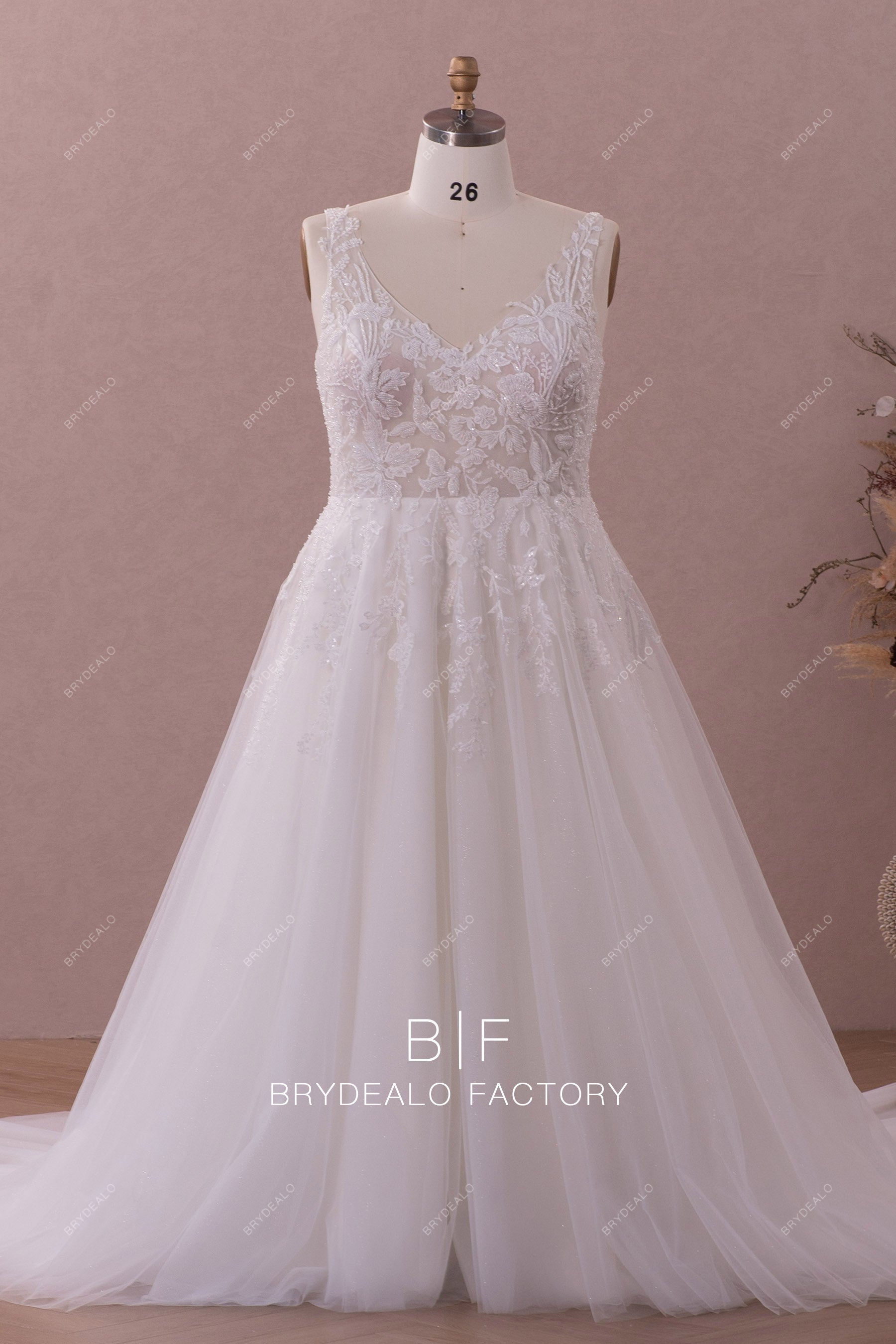 plus size beaded lace designer A-line wedding dress 