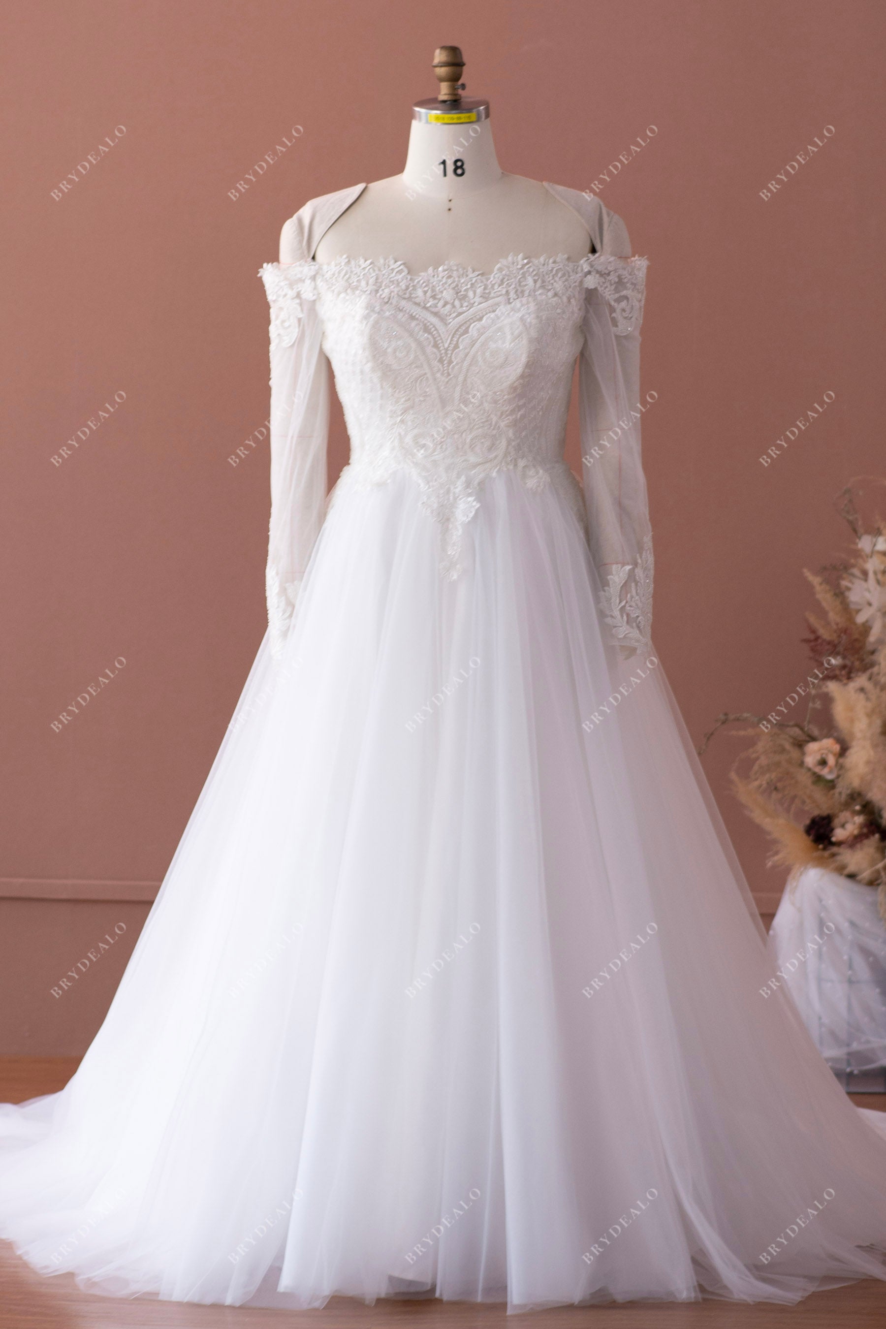 Plus Size Off shoulder Sheer Sleeve Lace Elegant Wedding Dress