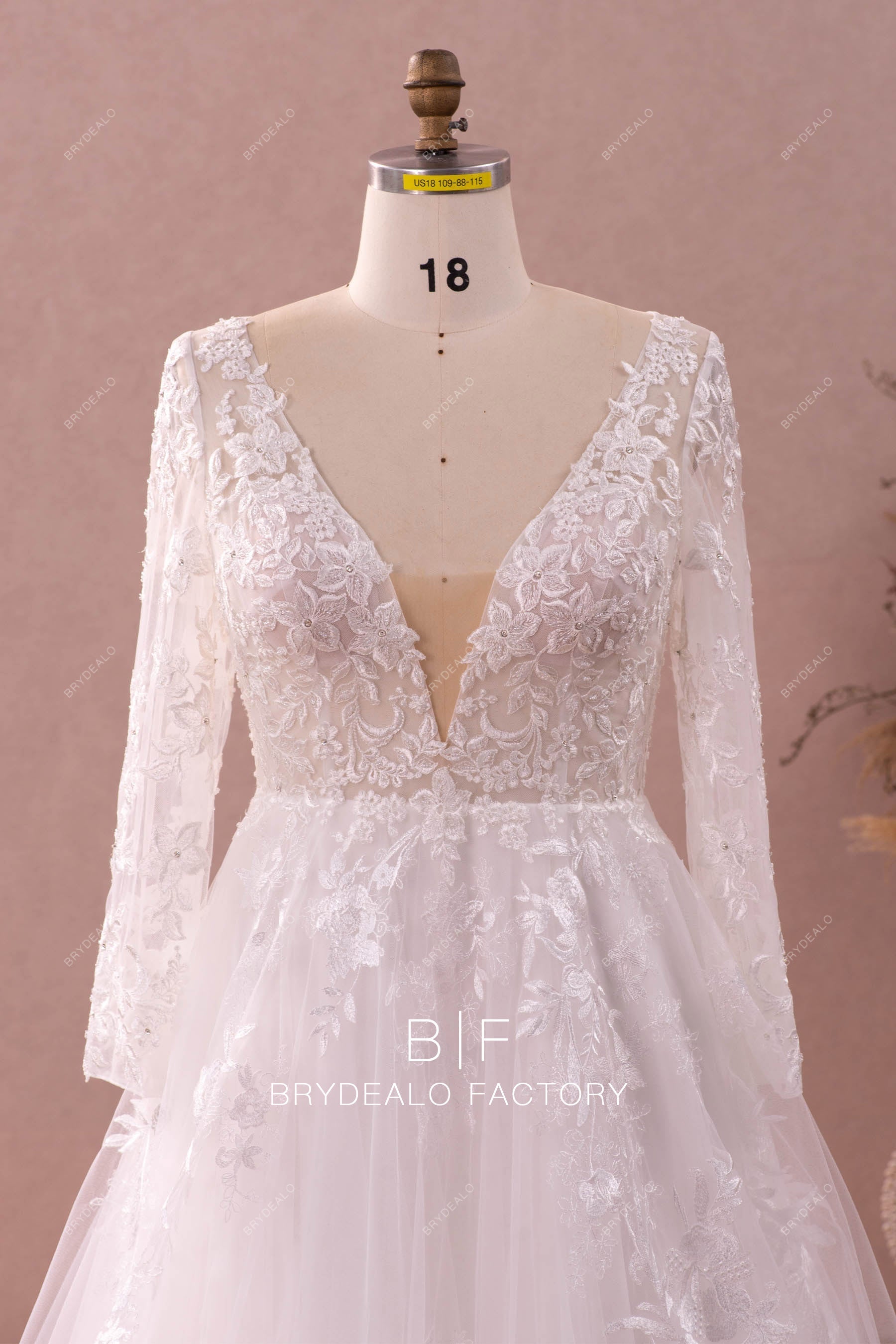 plus size plunging neck lace bridal gown