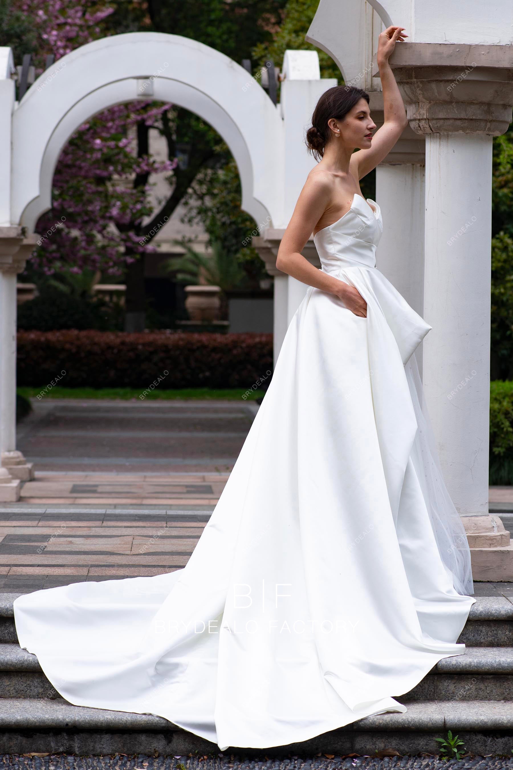 designer pocket satin ballgown wedding dress for sale