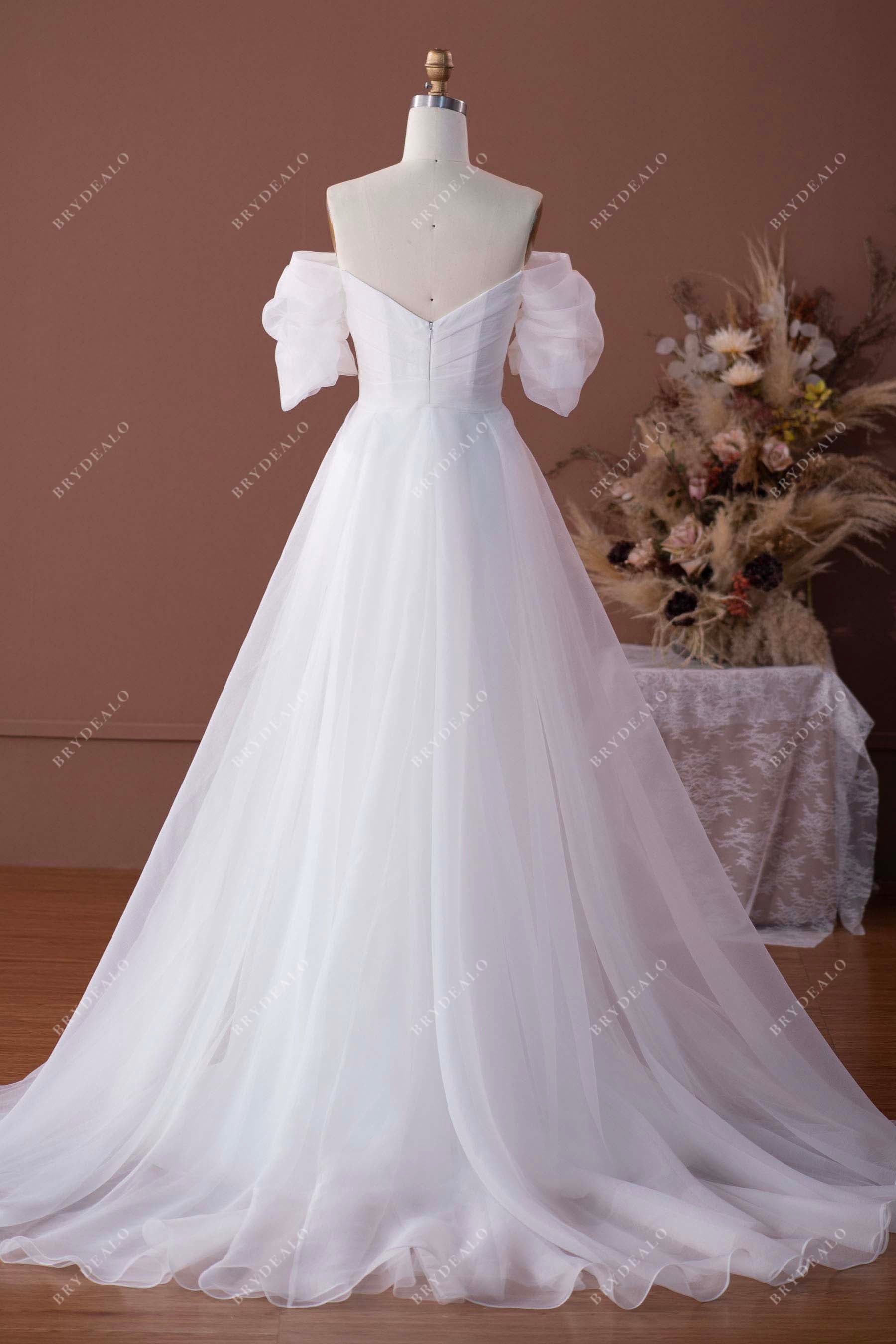 modern A-line organza overskirt bridal gown