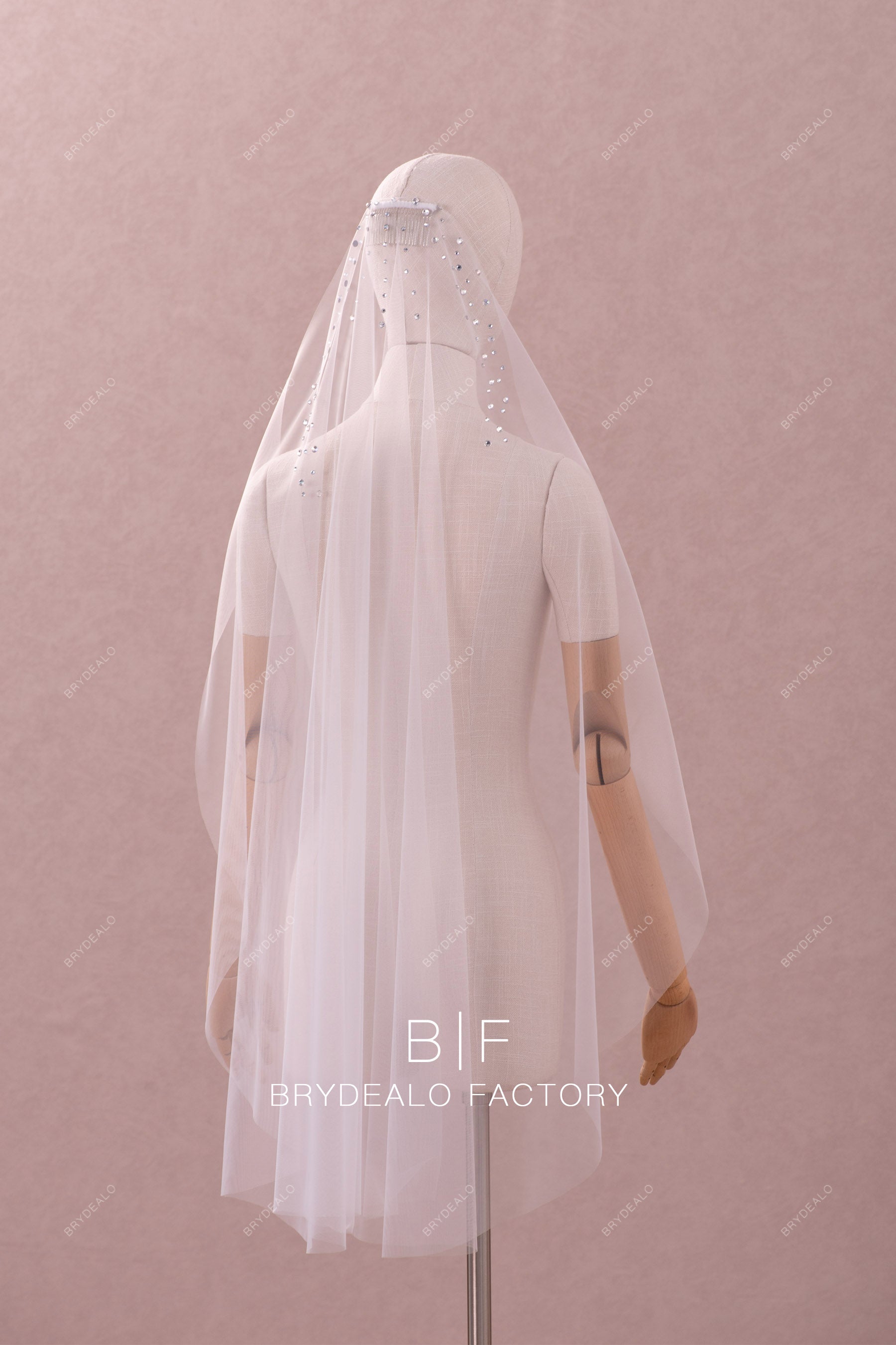 elegant raw-cut fingertip length bridal veil