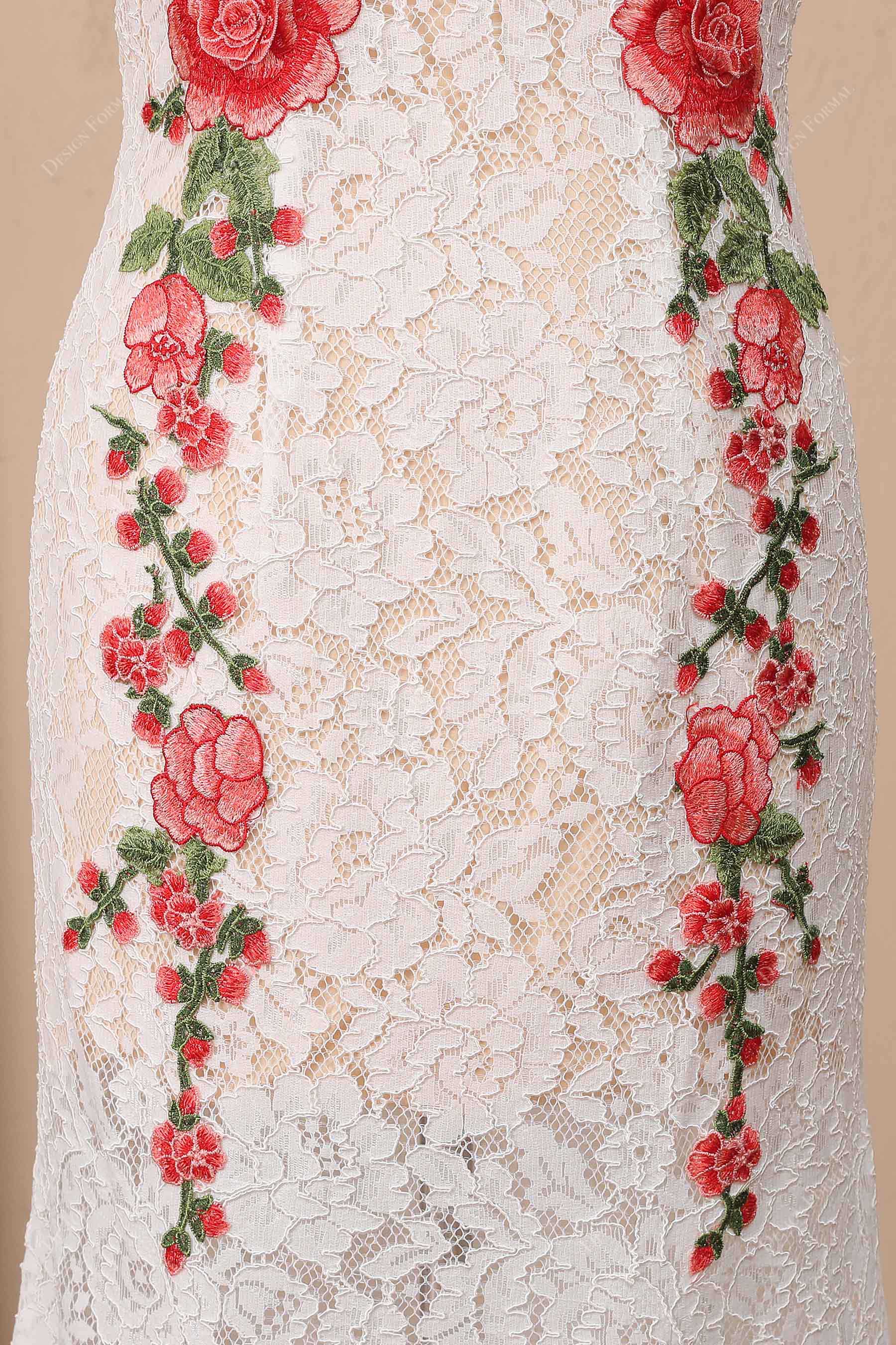 appliqued light ivory lace trumpet dress