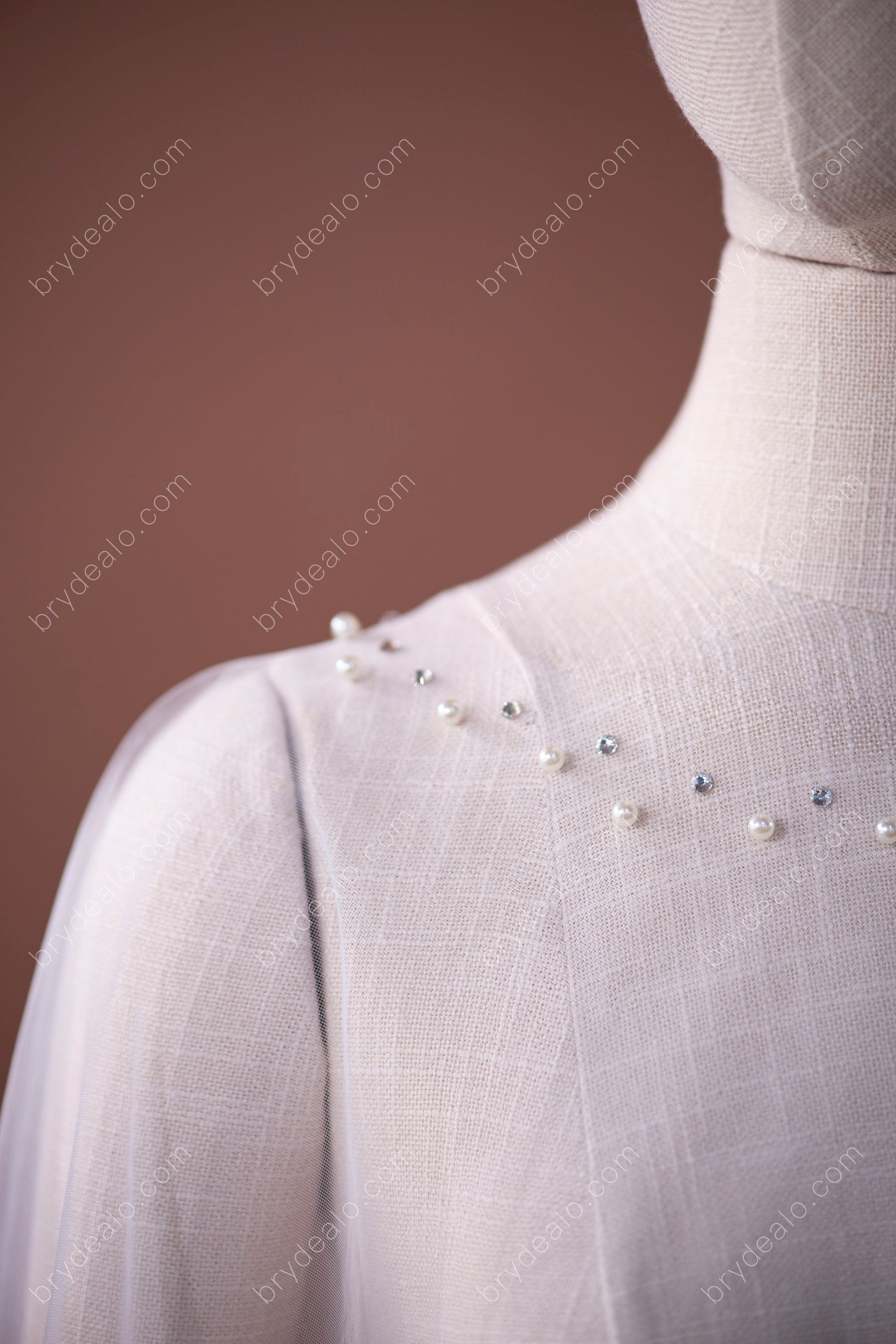 Shimmery Captivating Rhinestones Pearls Bridal Cape