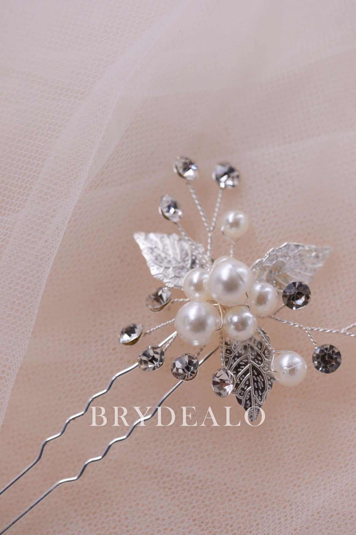  Rhinestones Pearls Leaf Bridal Hair Clip 