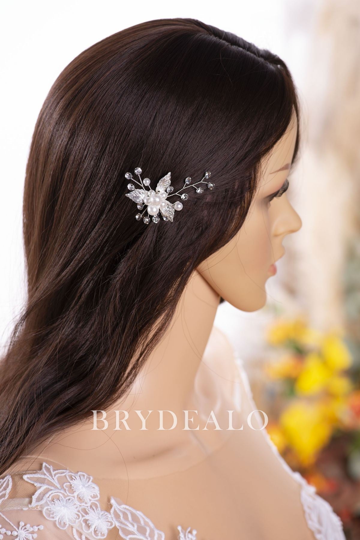 Best Rhinestones Pearls Leaf Hair Clip 