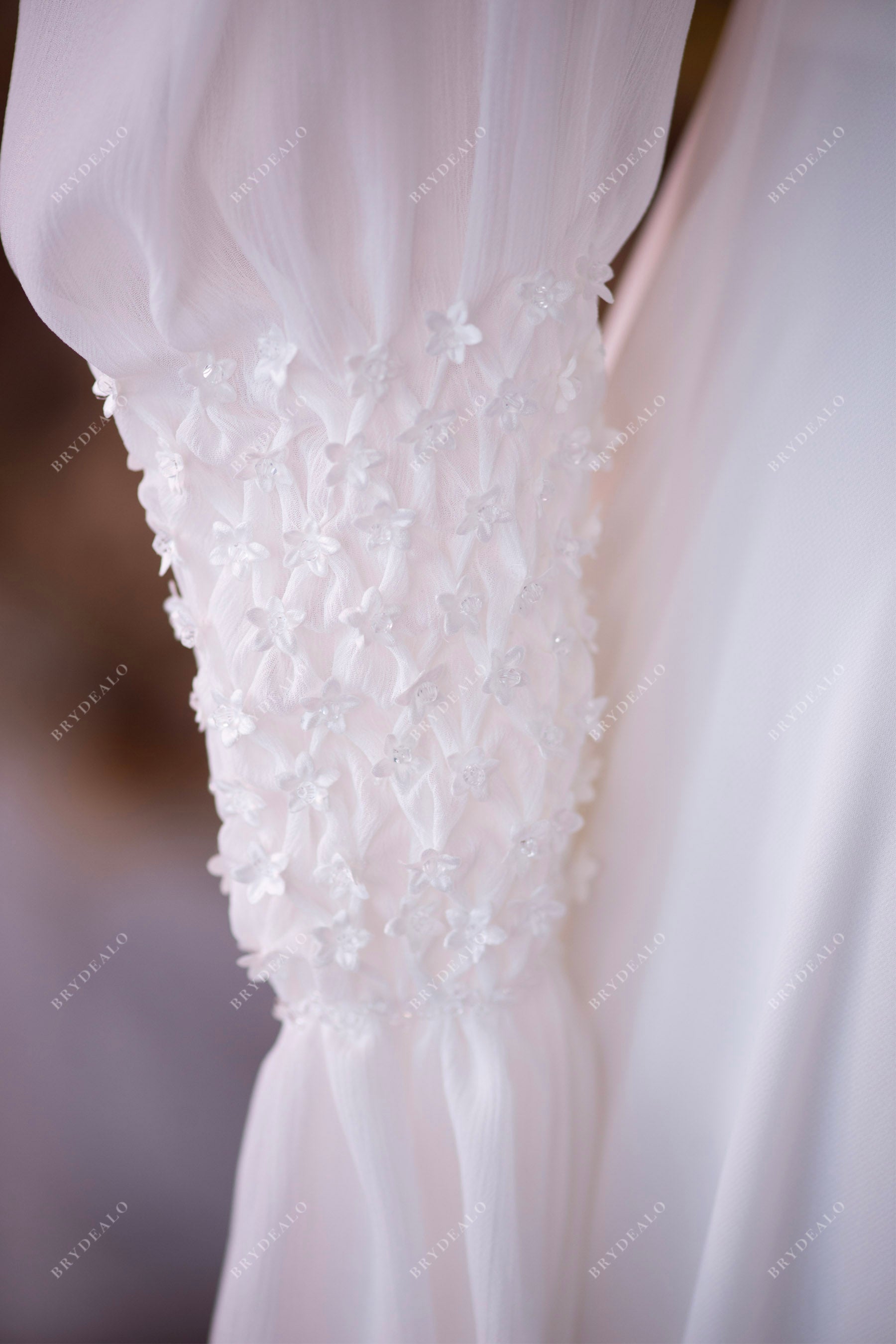 hand-made rhombus pleats flower sleeves bridal gown