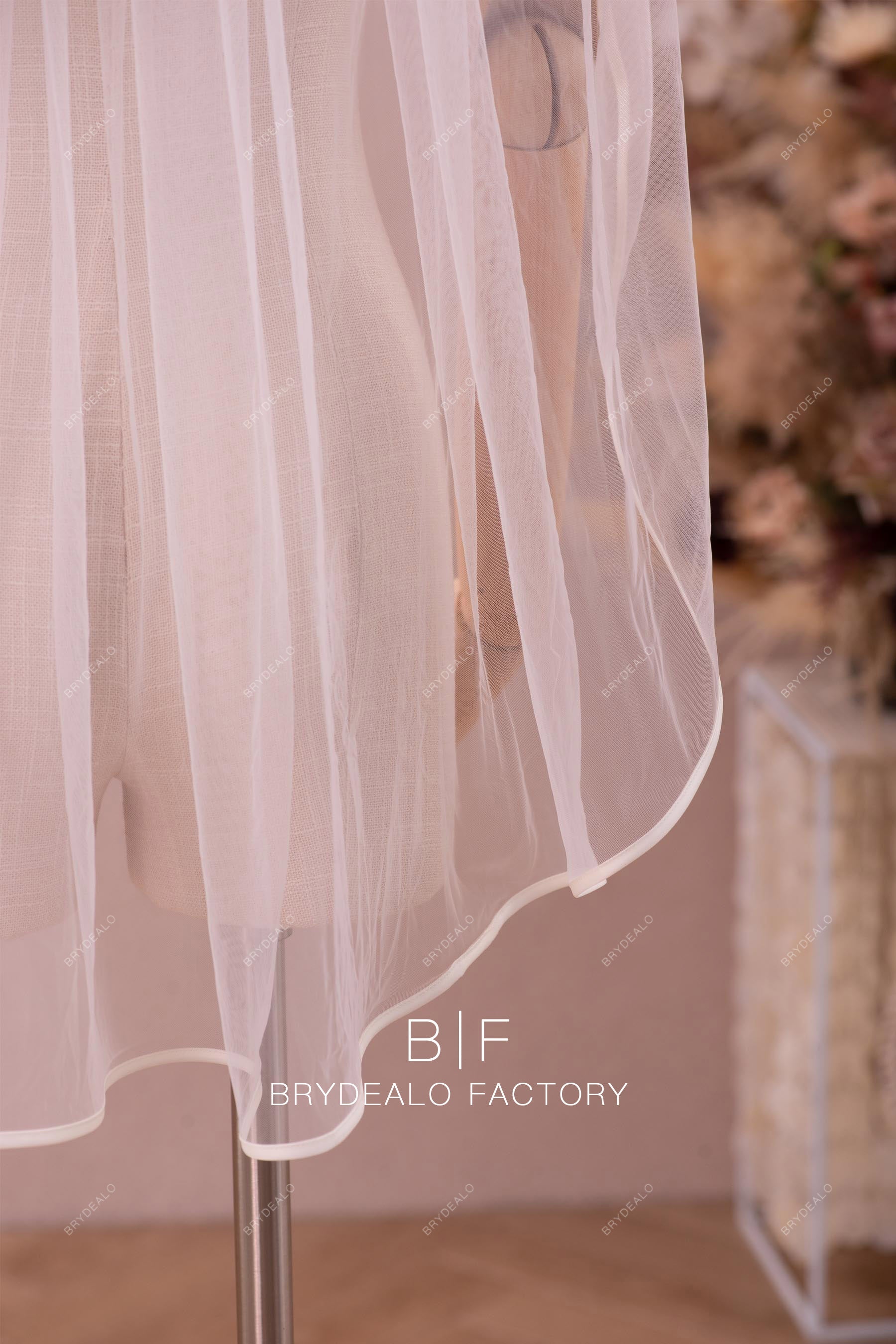 elegant ribbon edge wedding veil 