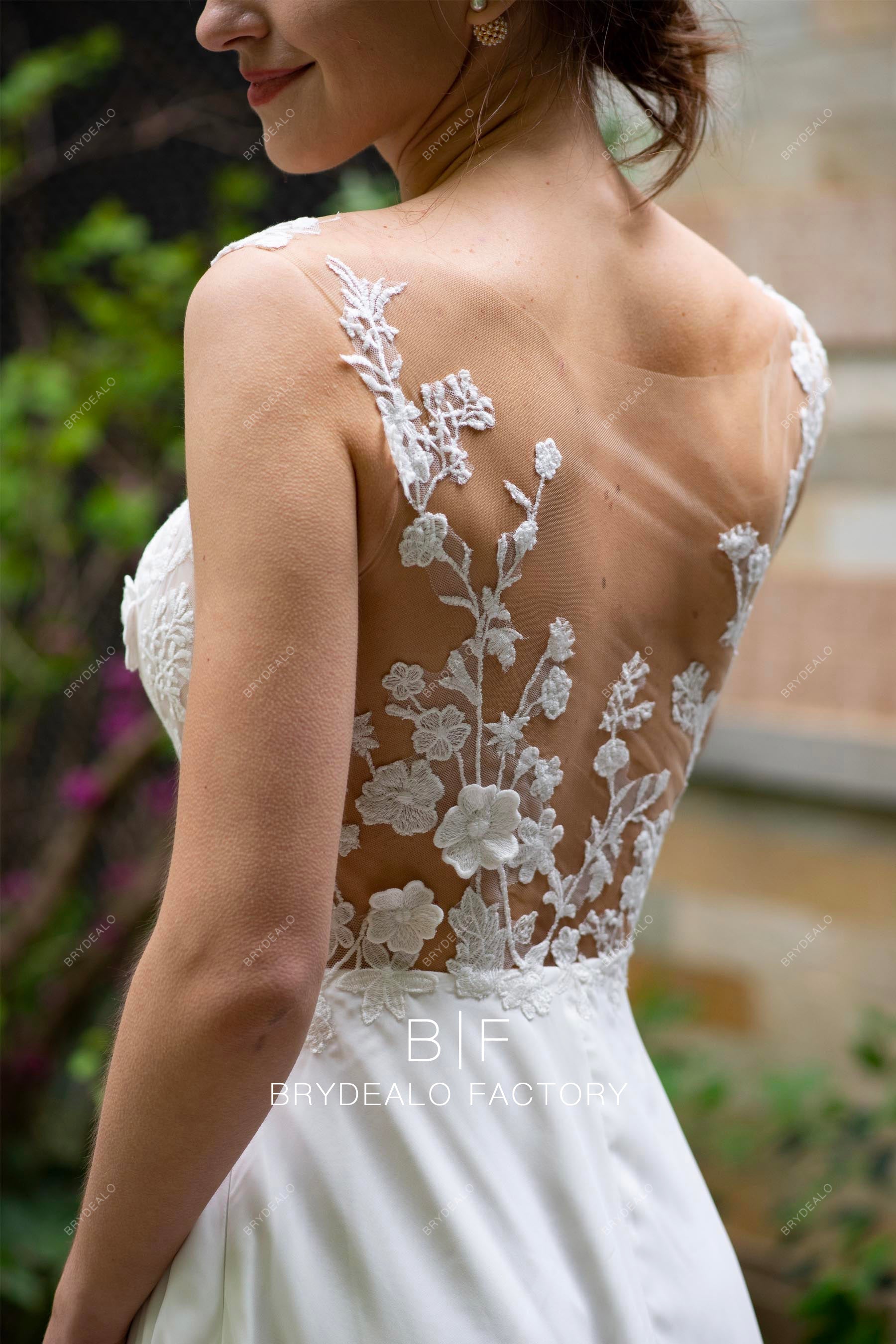 romantic flower lace illusion back summer wedding dress