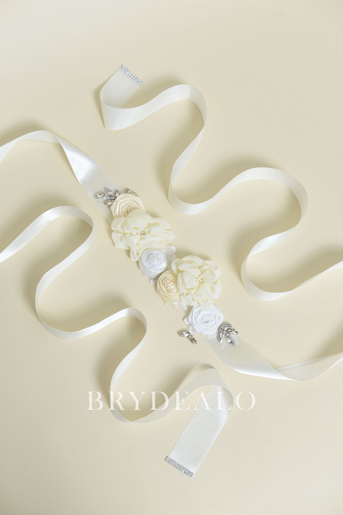 Trendy Flowers Crystals Satin Bridal Sash