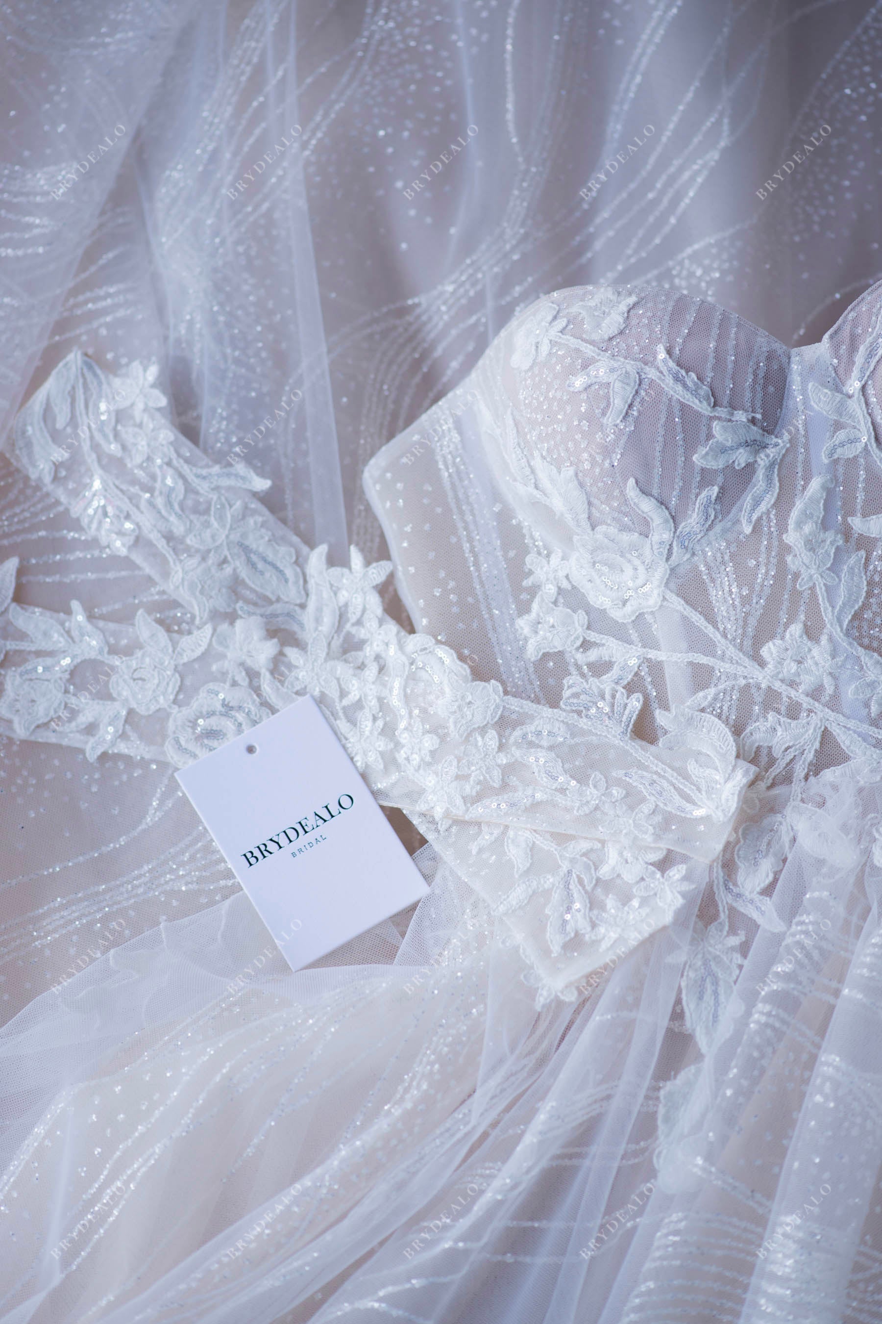Custom Lace Champagne Off-shoulder Bridal Dress