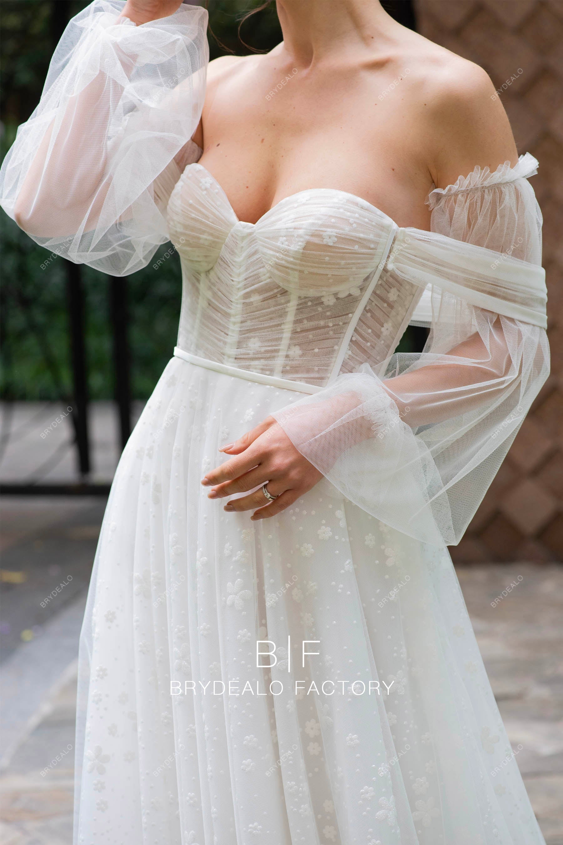 romantic off shoulder sweetheart corset fall wedding dress