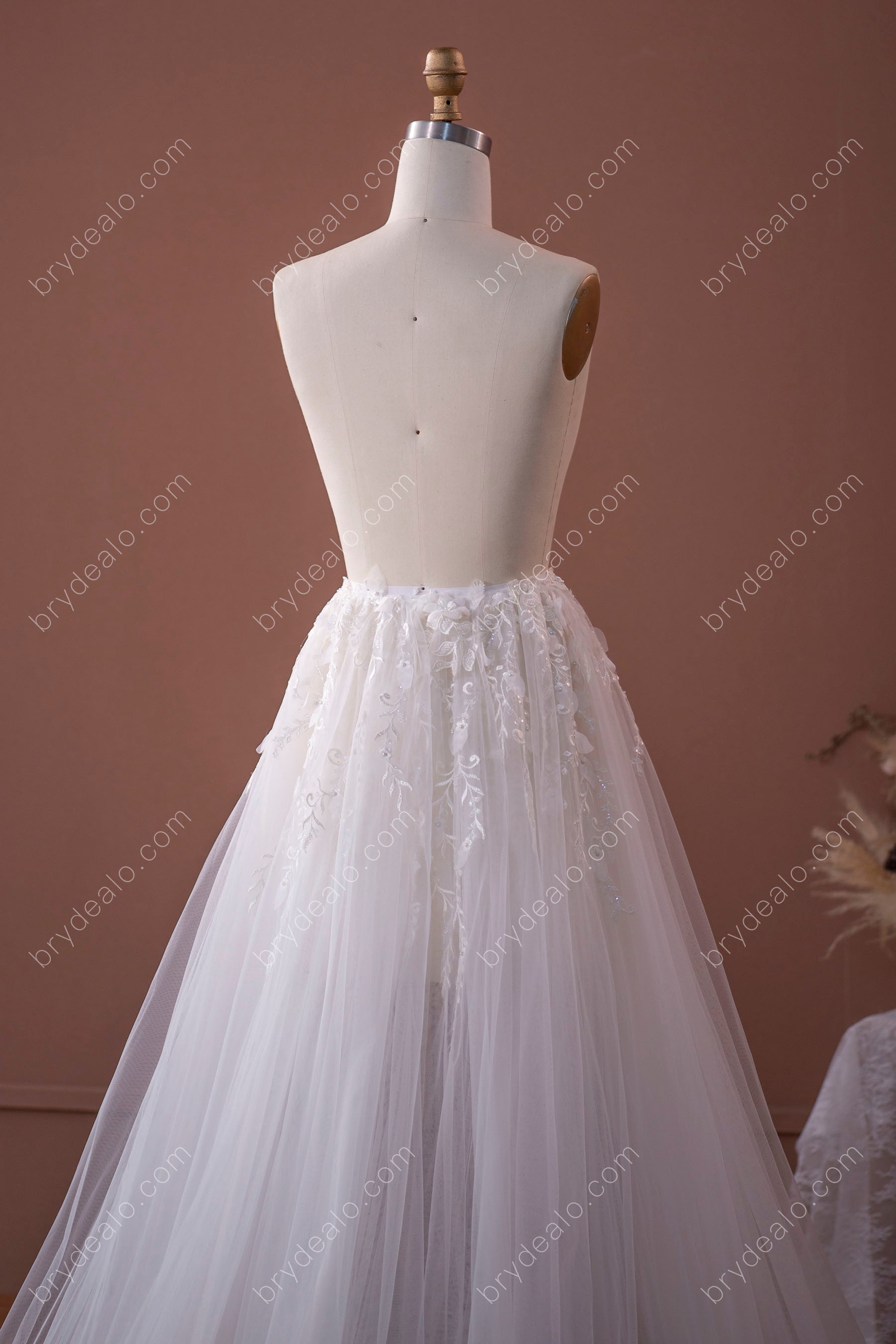 romantic beaded flower lace wedding overskirt