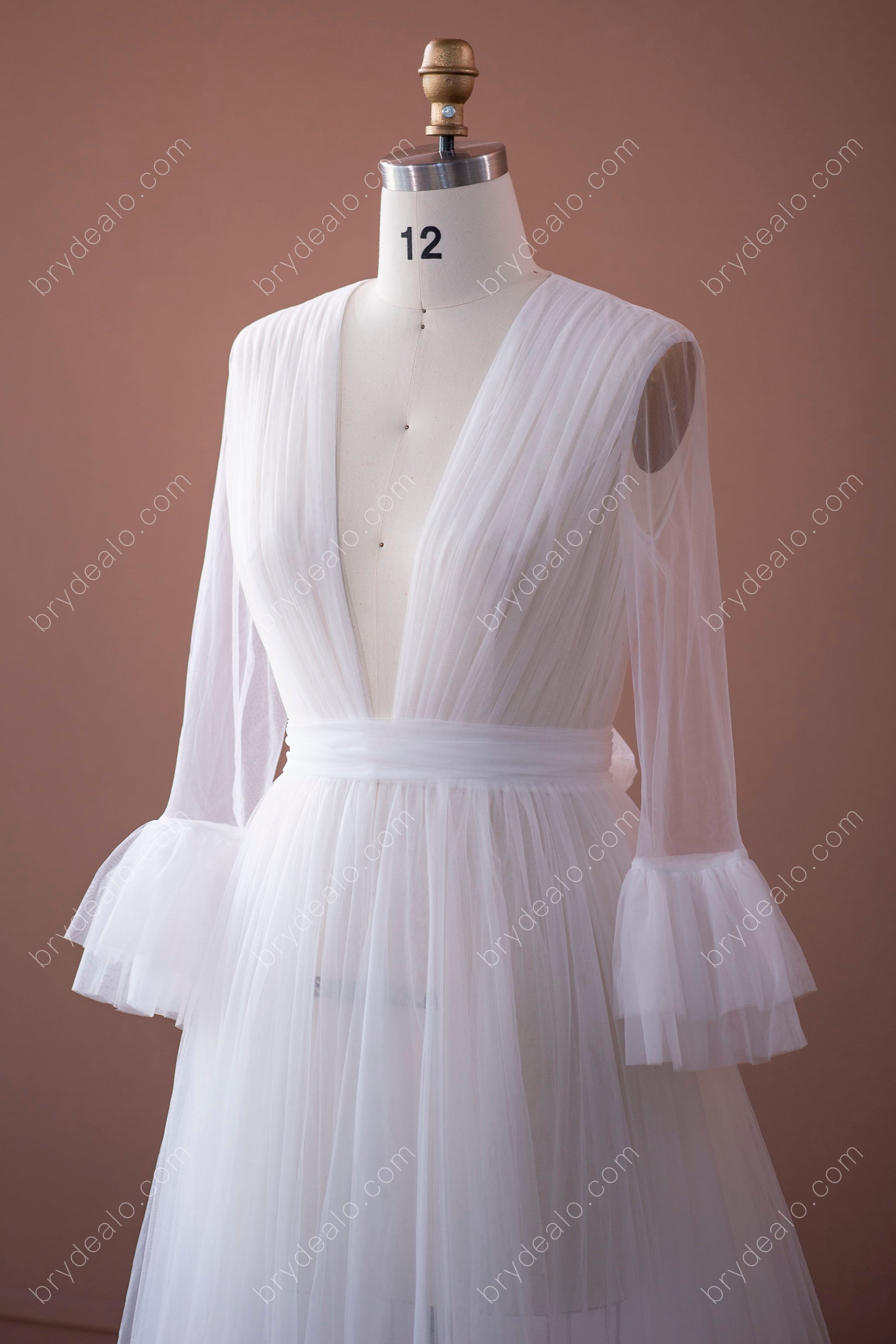 Sheer Long Sleeve Best Plunging Bridal Robe