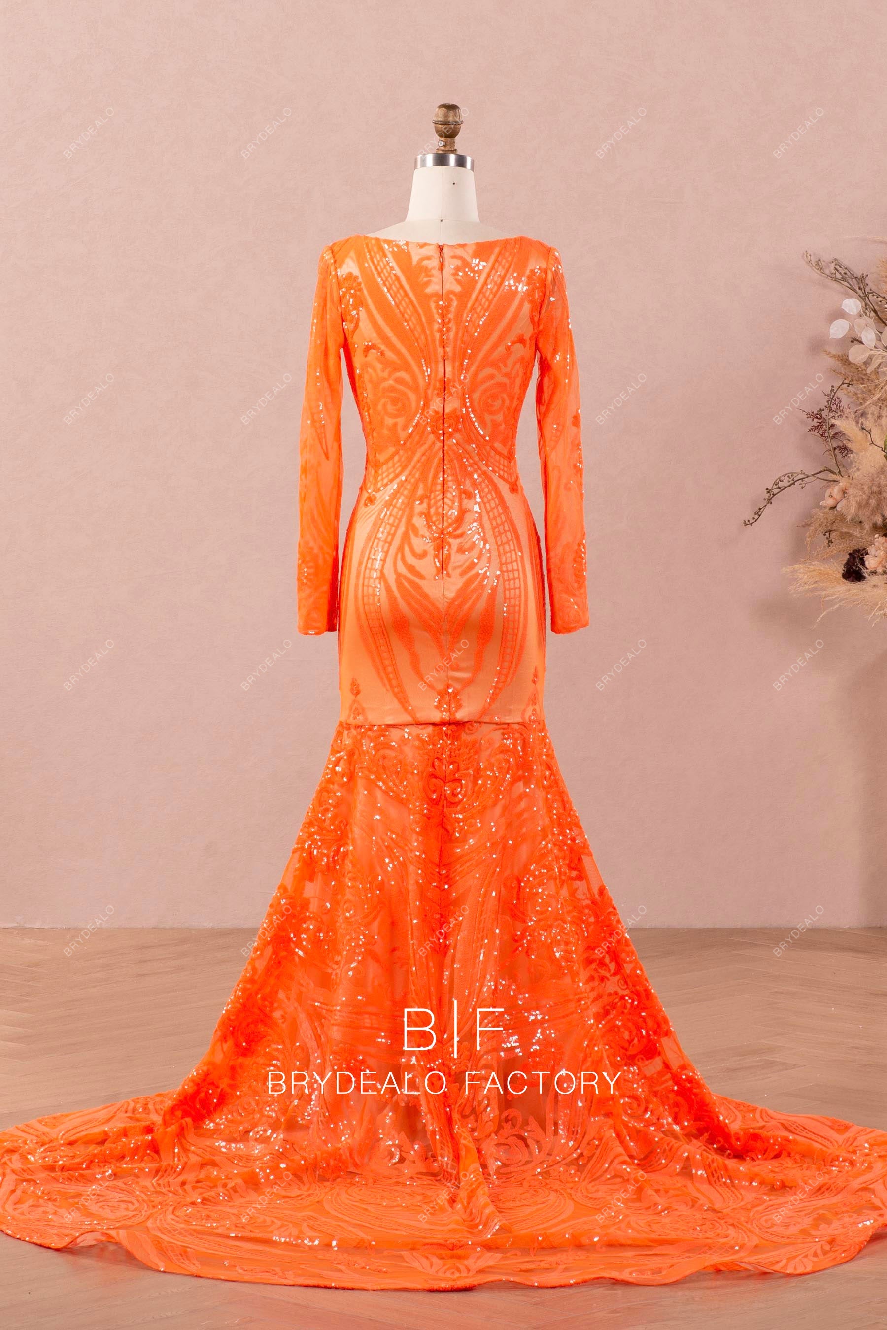 glitter mermaid long sleeved evening dress