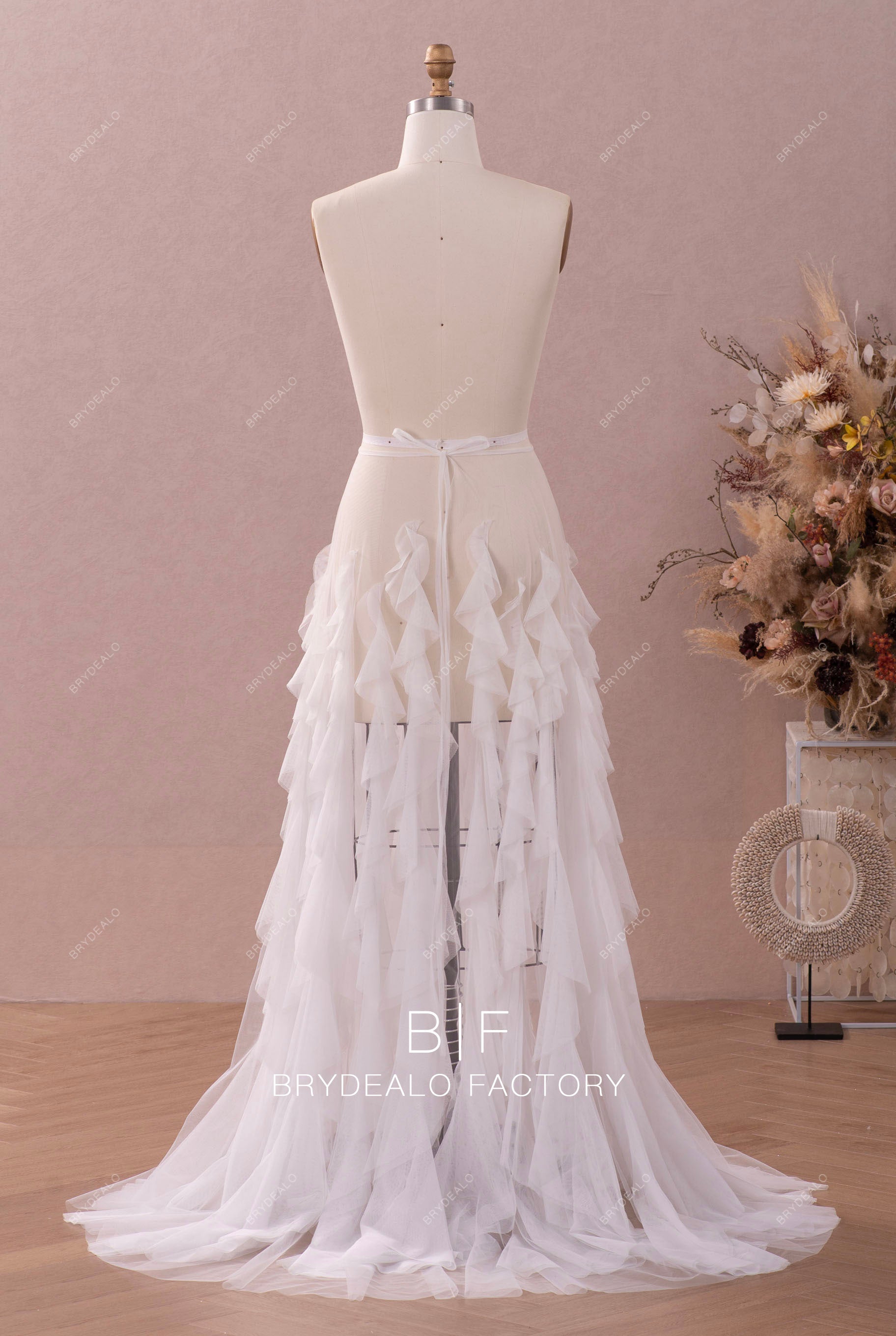 detachable ruffled tulle bridal overskirt