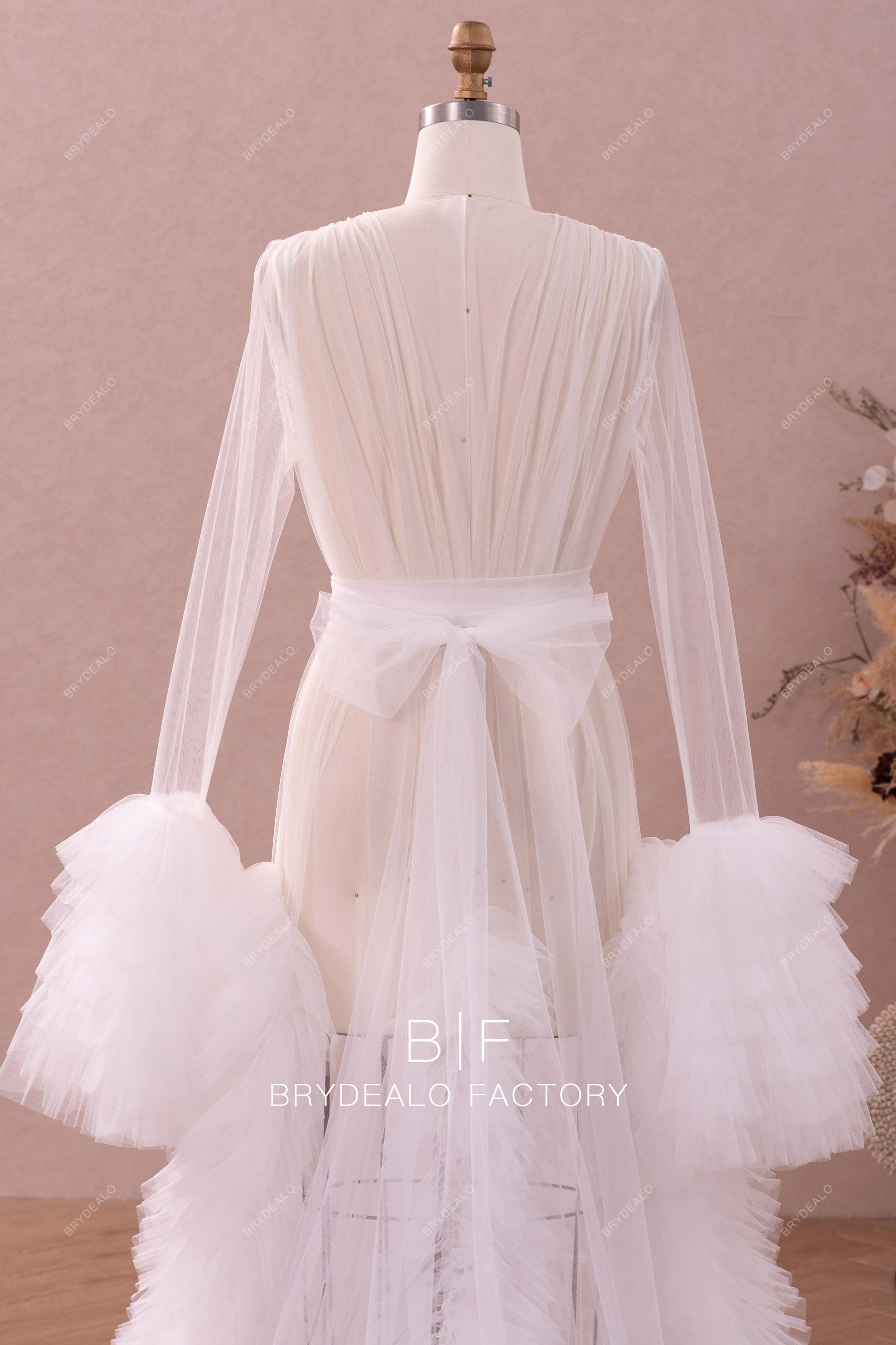 popular ruffled tulle bridal robe