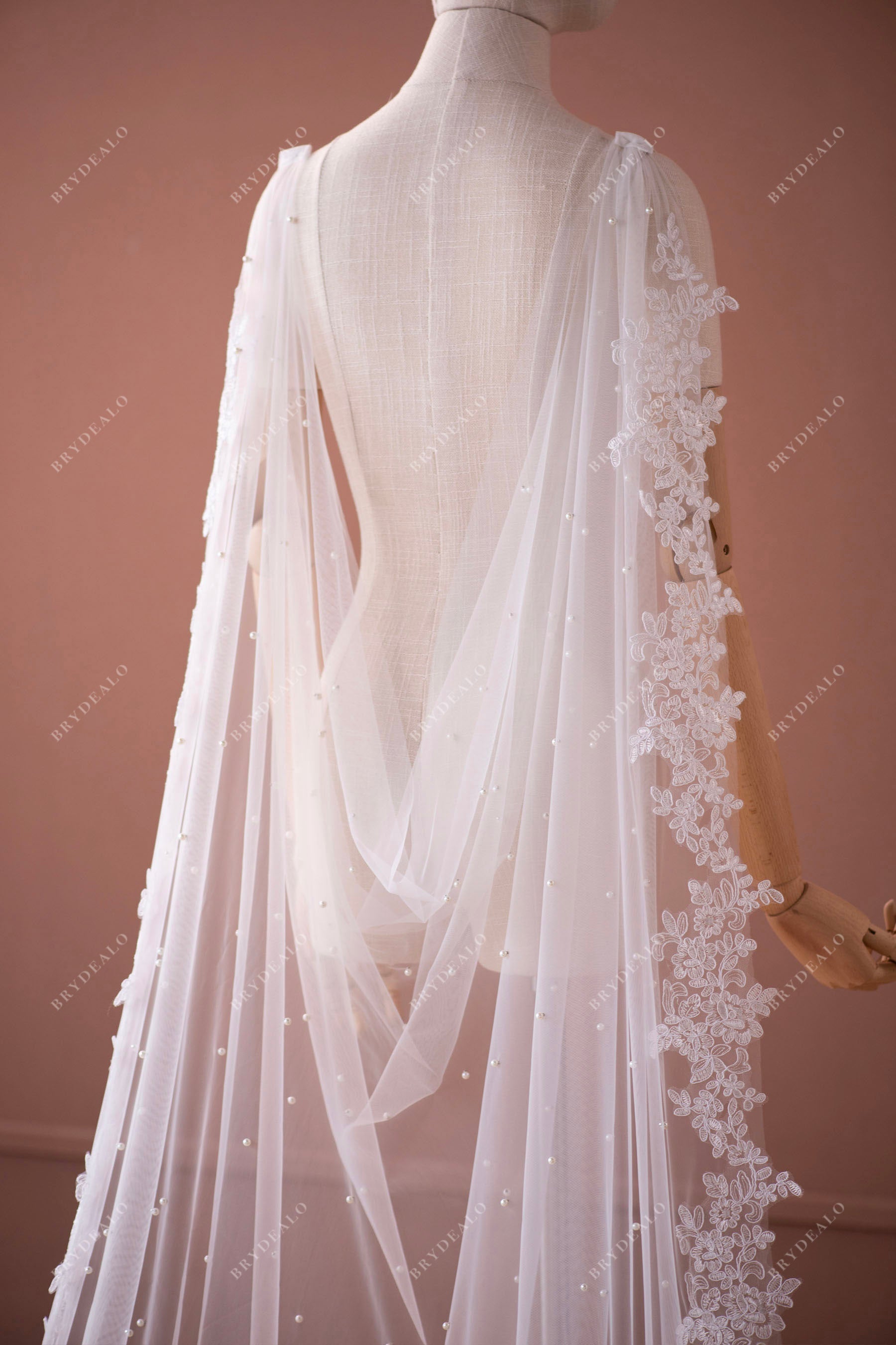 Designer Saggy Pearl Lace Bridal Cape Online