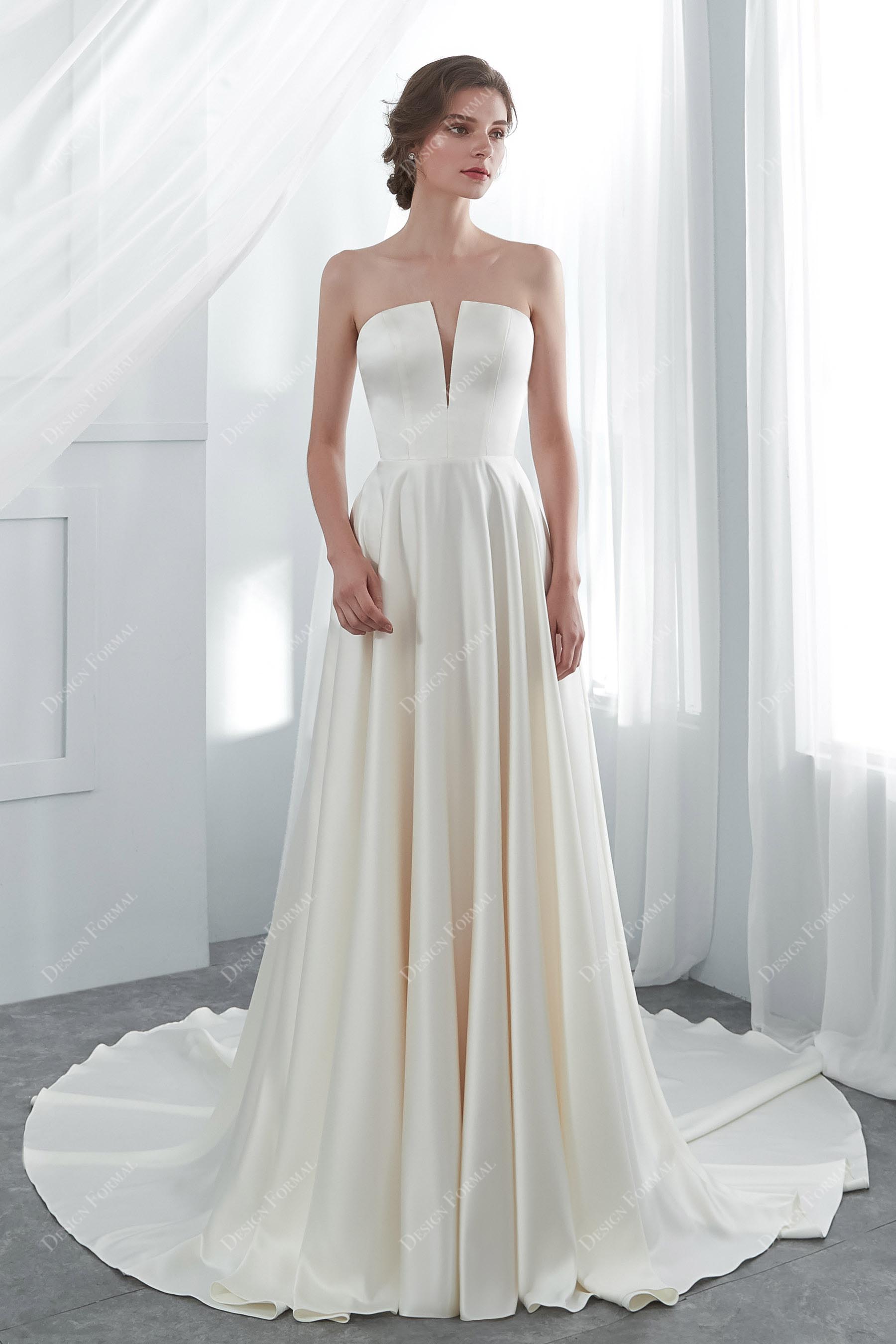 Designer Satin Classic A-line Strapless Bridal Gown