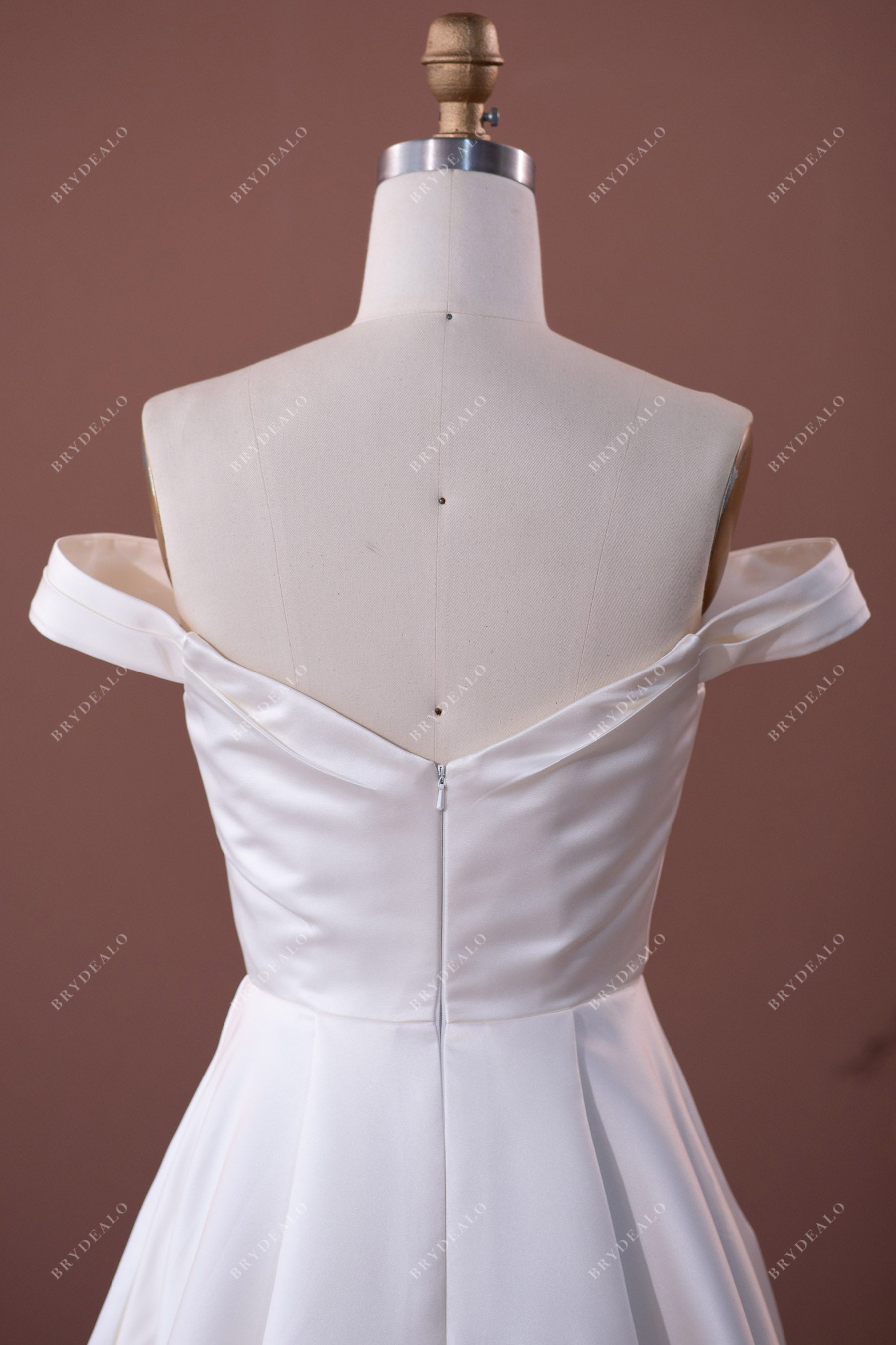V-back satin off-shoulder simple wedding gown