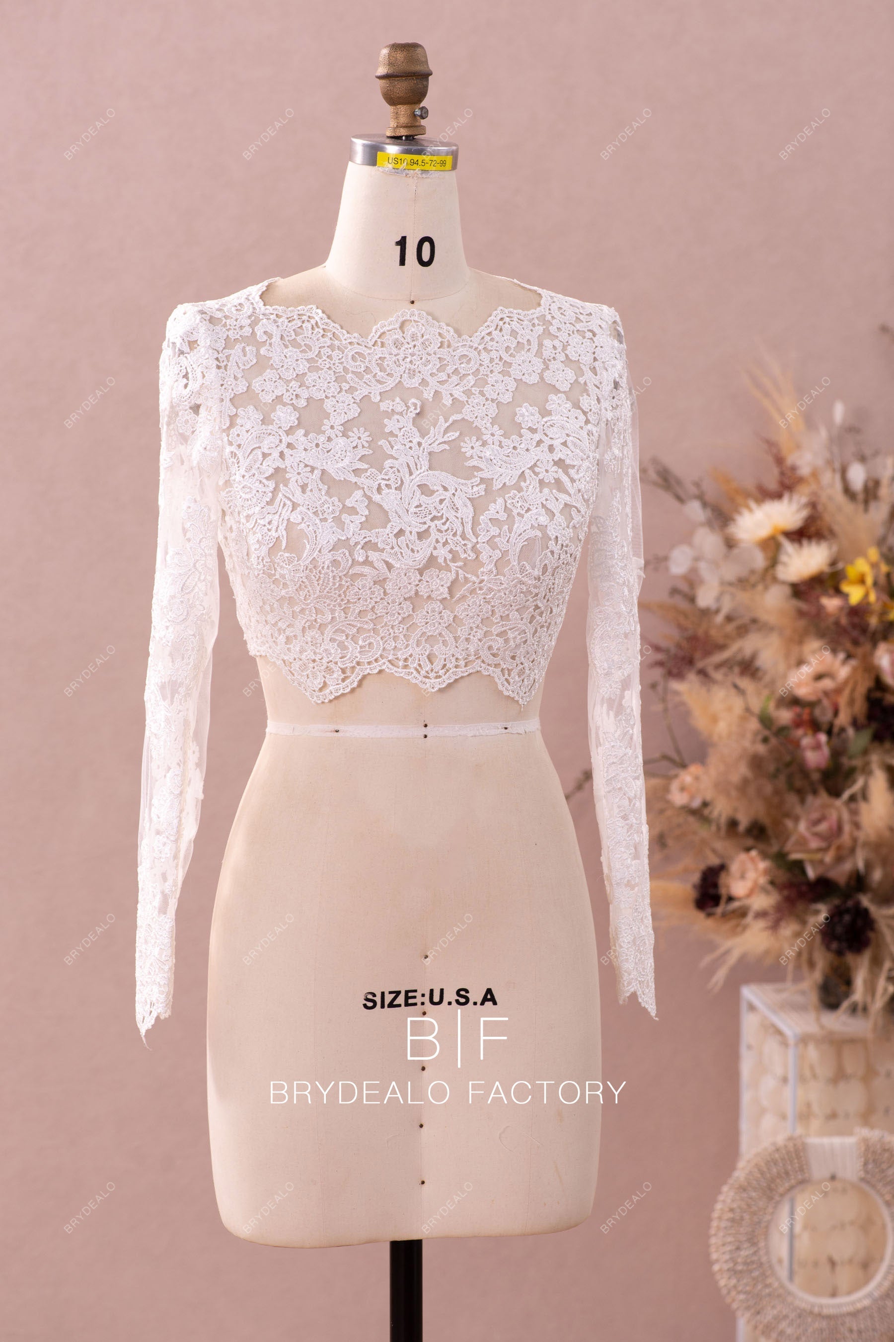 Designer Long Sleeve Lace Crop Top 