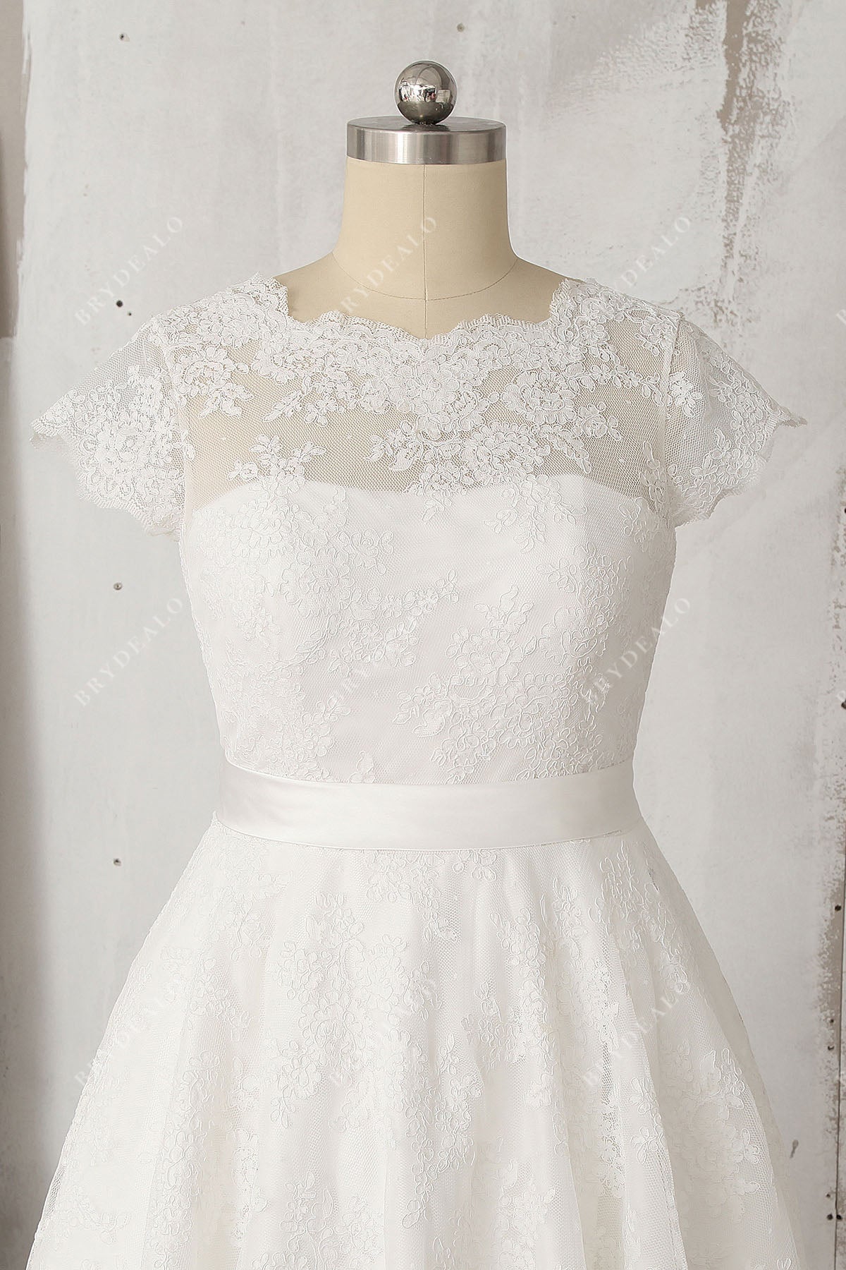 scalloped illusion neck Elopement Dress for Wedding