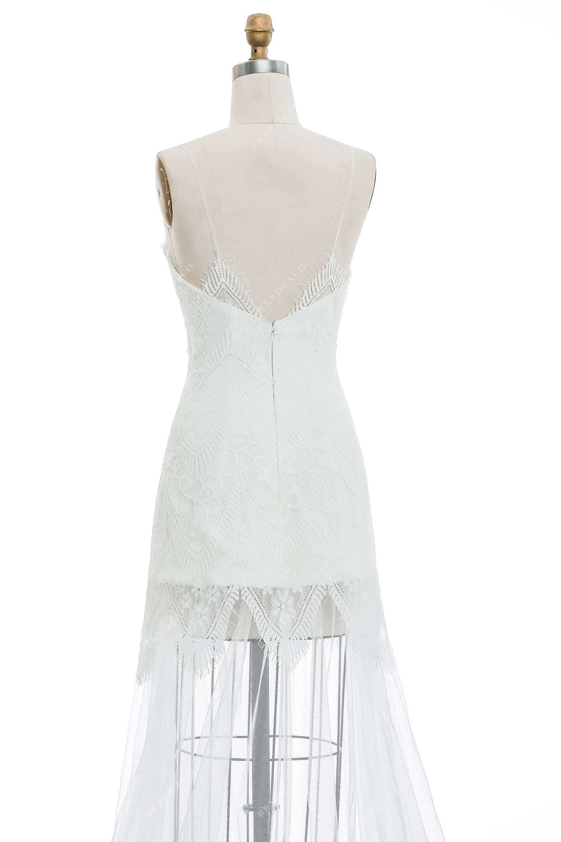 scalloped lace V-back casual bridal dress