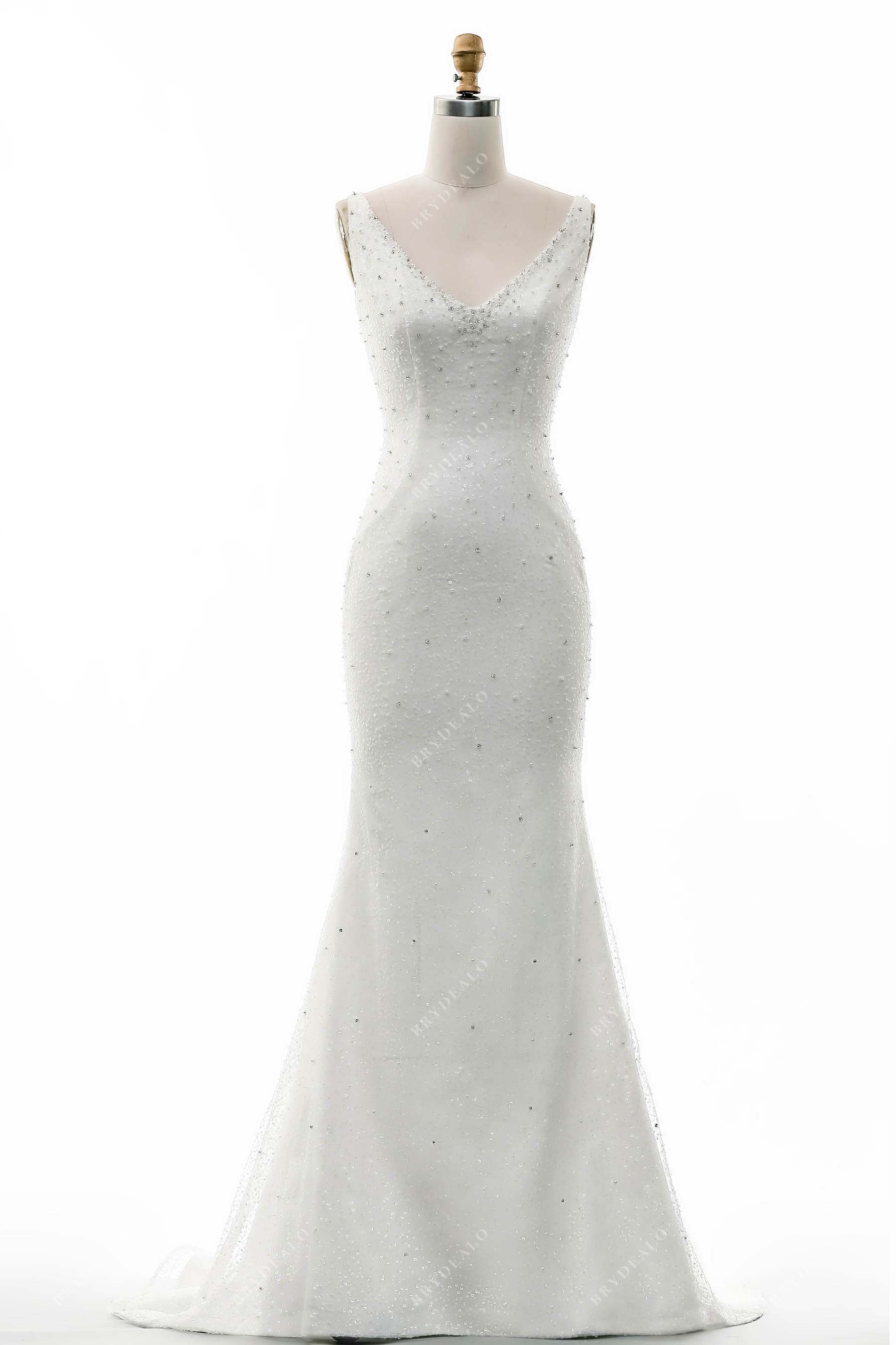 sleeveless scattered sequins V-neck elegant mermaid bridal dress