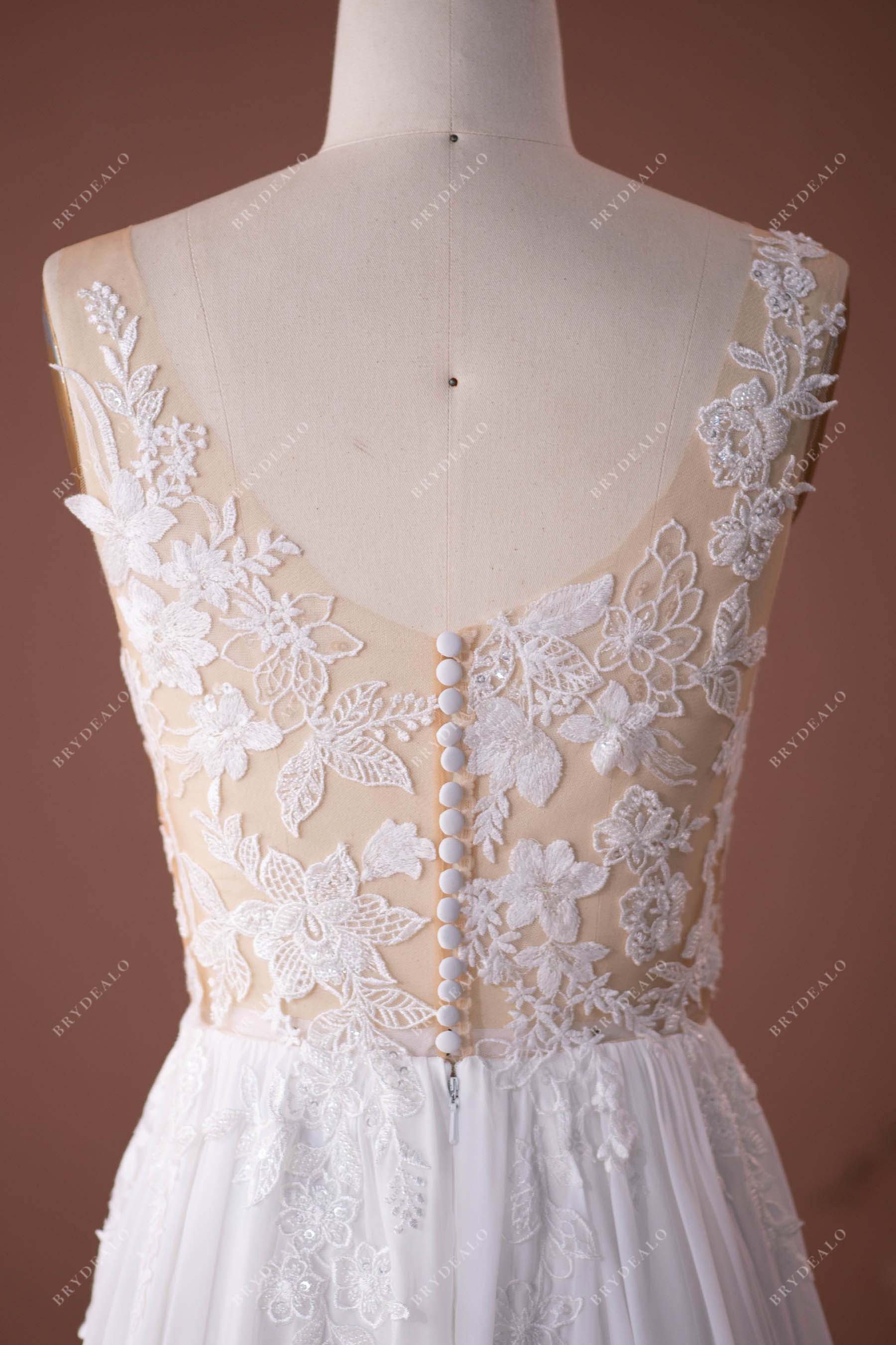 scoop sheer back lace bridal gown