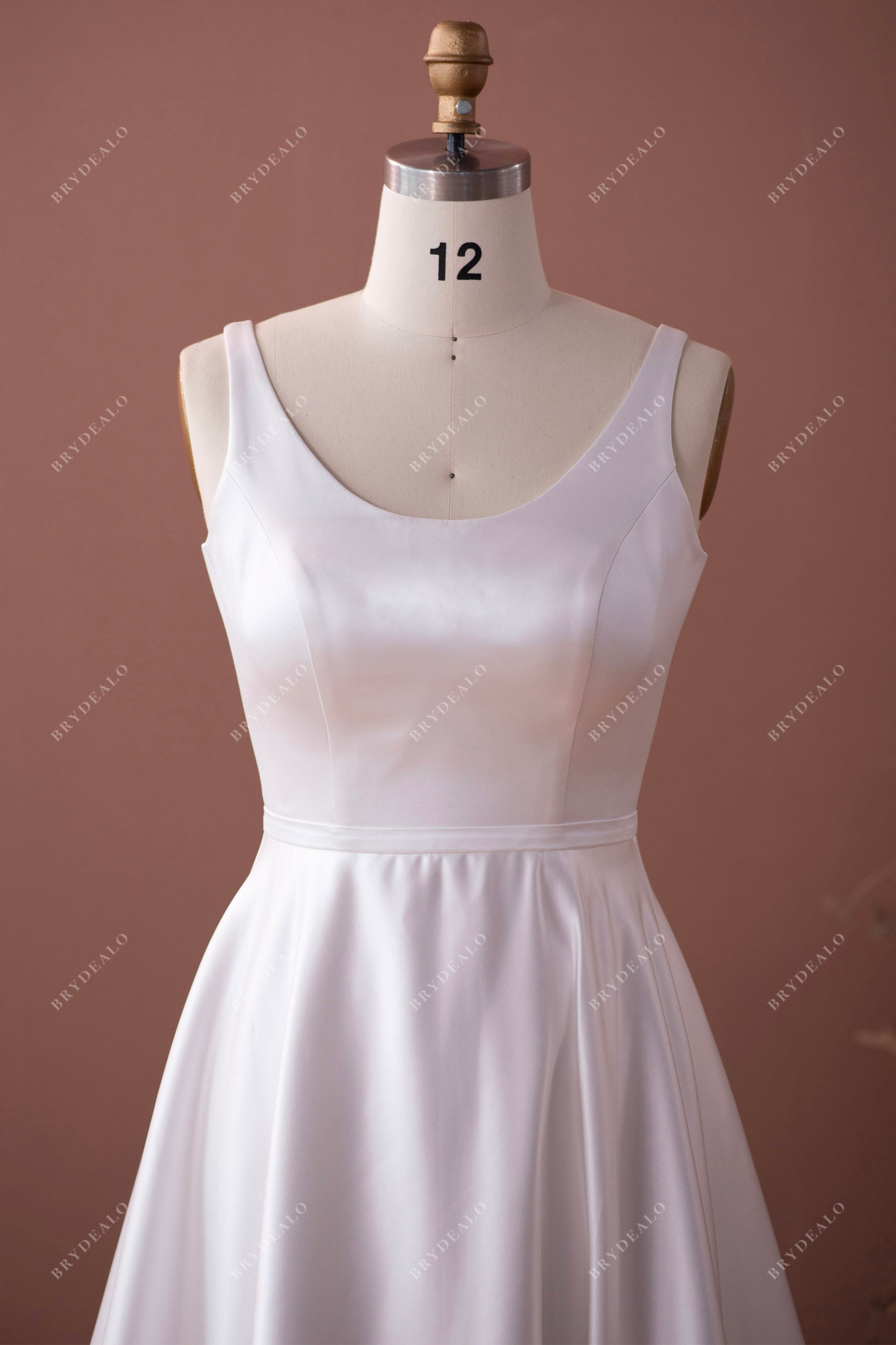 scoop neck demure satin A-line wedding gown