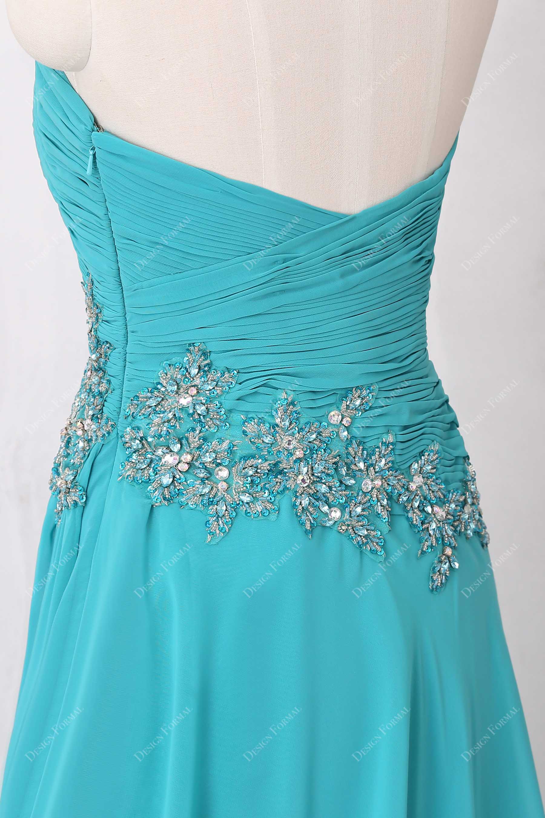 Sequined appliques ruched side zipper 