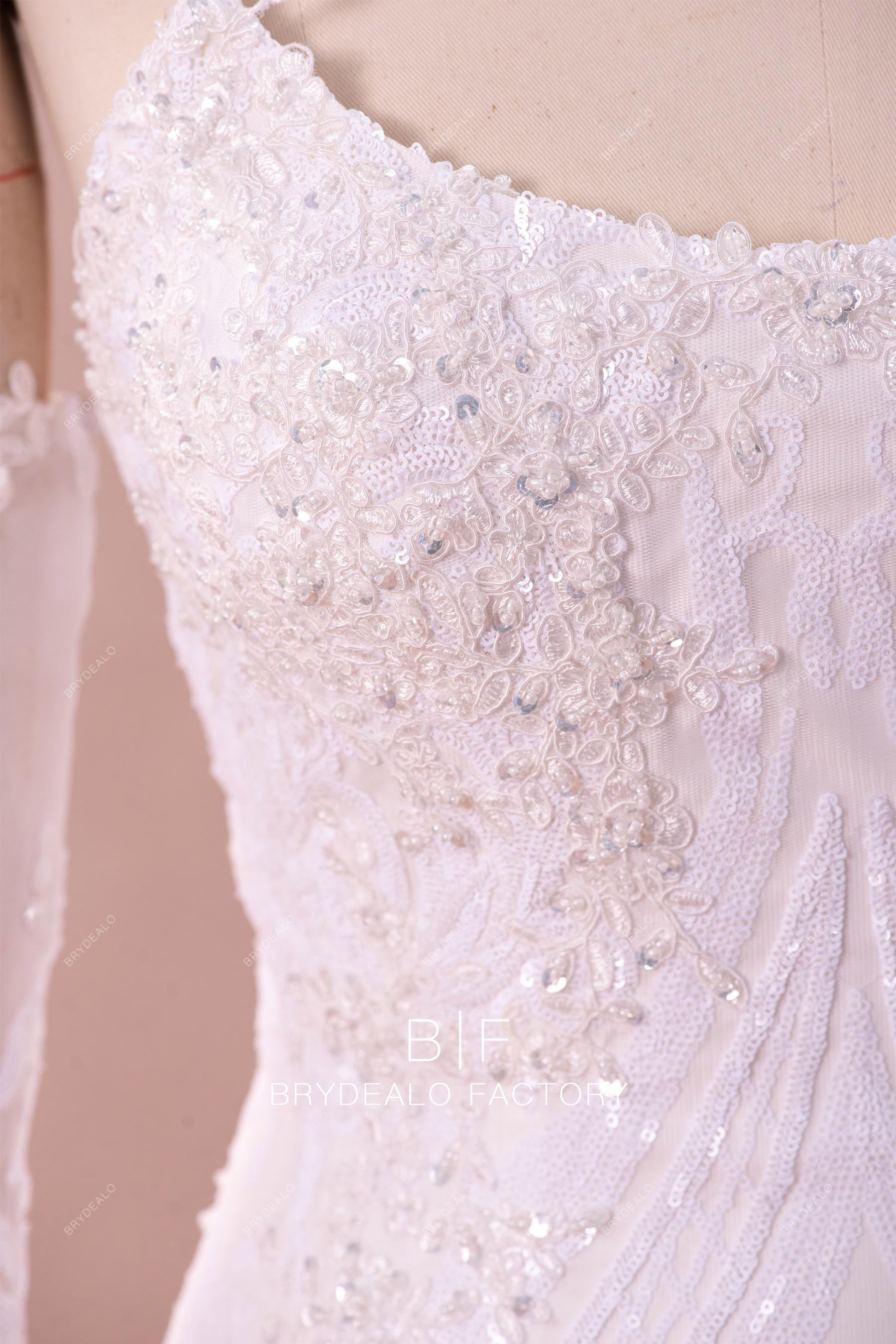 sequined lace wedding dress