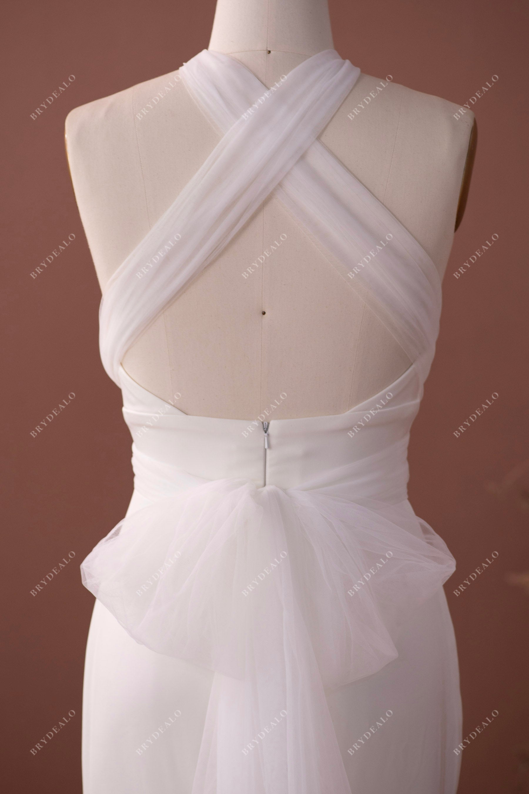 crisscross back sleeveless tulle bridal dress