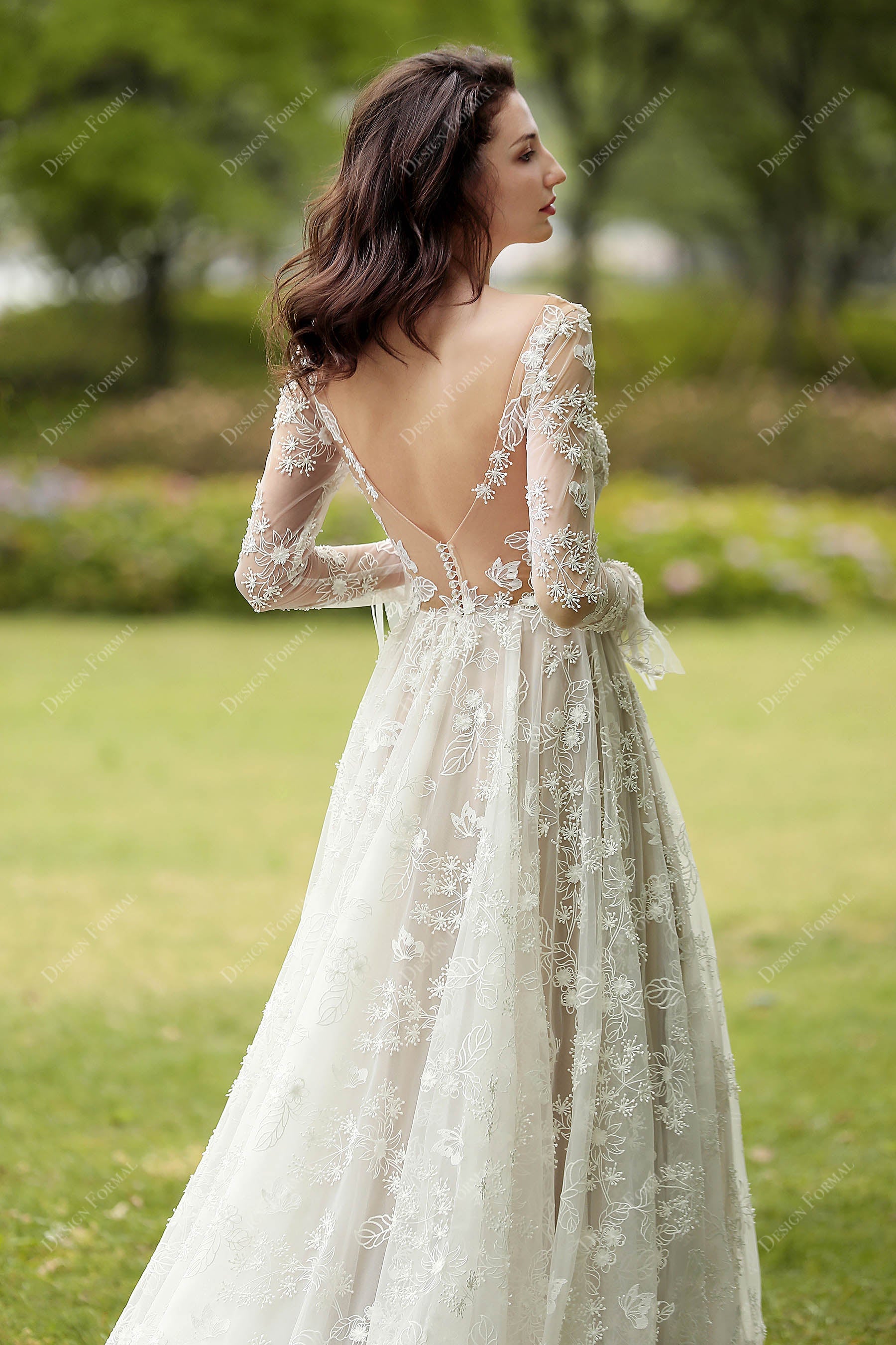 sexy open back romantic lace bridal dress
