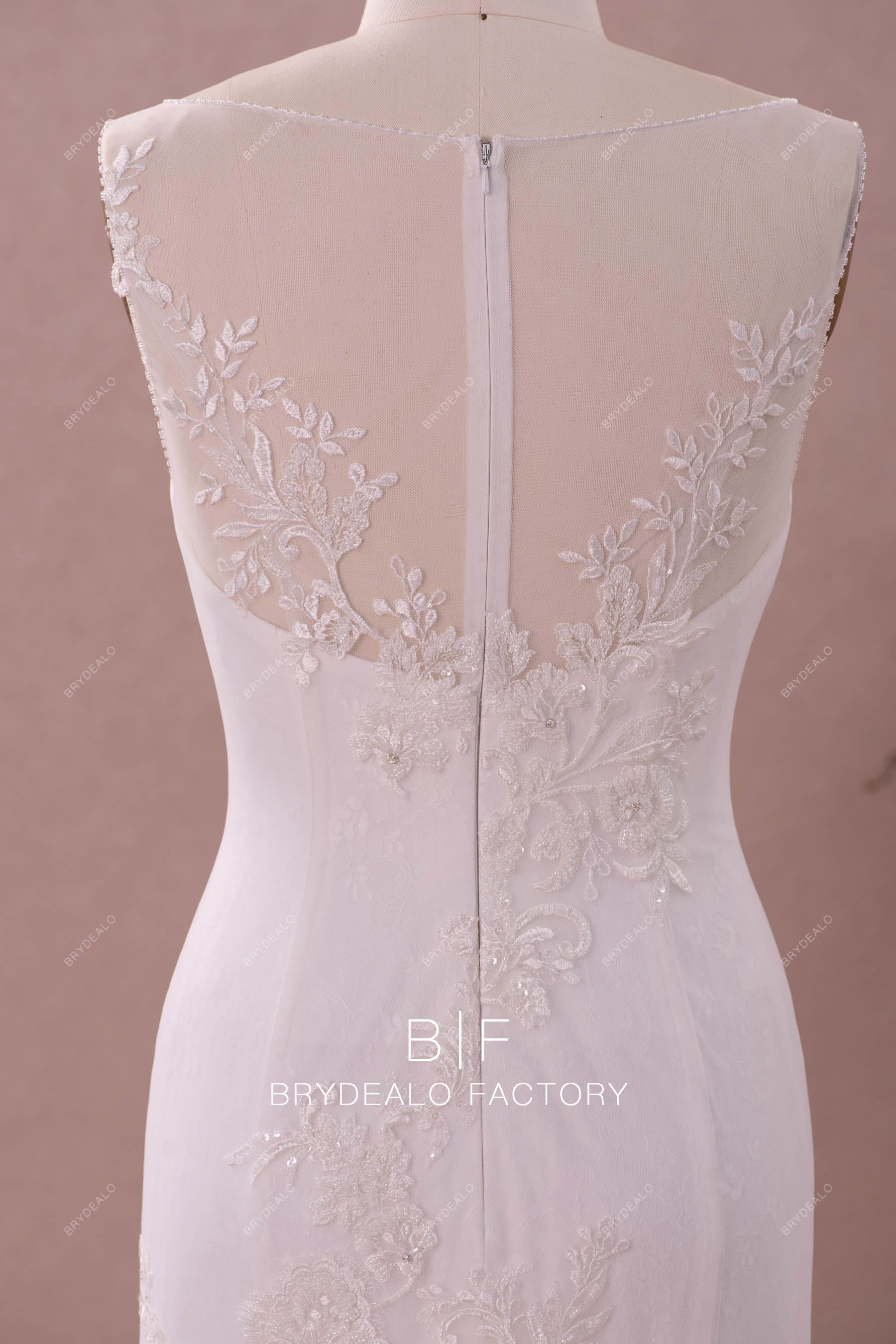 sleeveless illusion back wedding dress