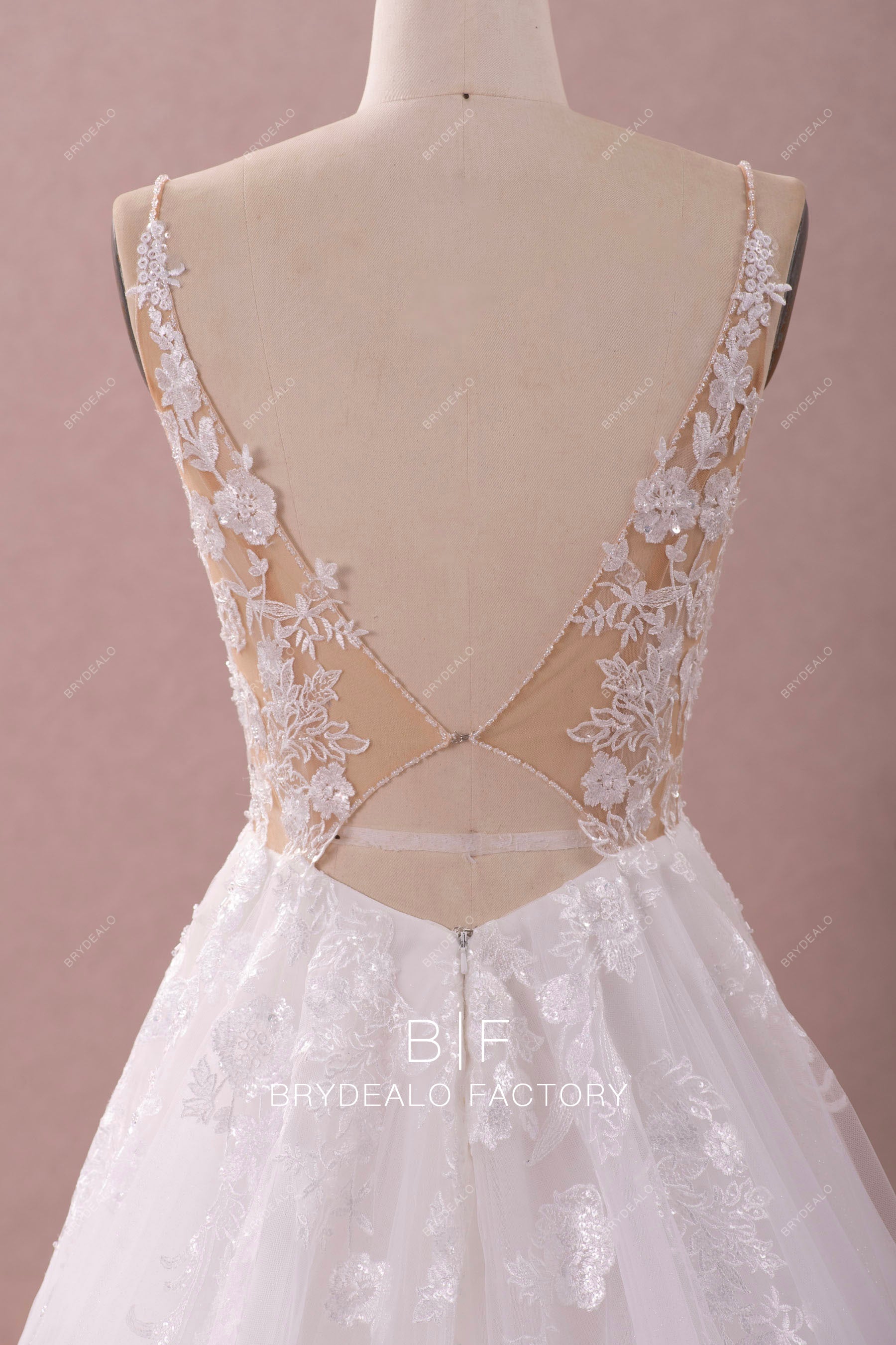 keyhole back spaghetti straps wedding dress
