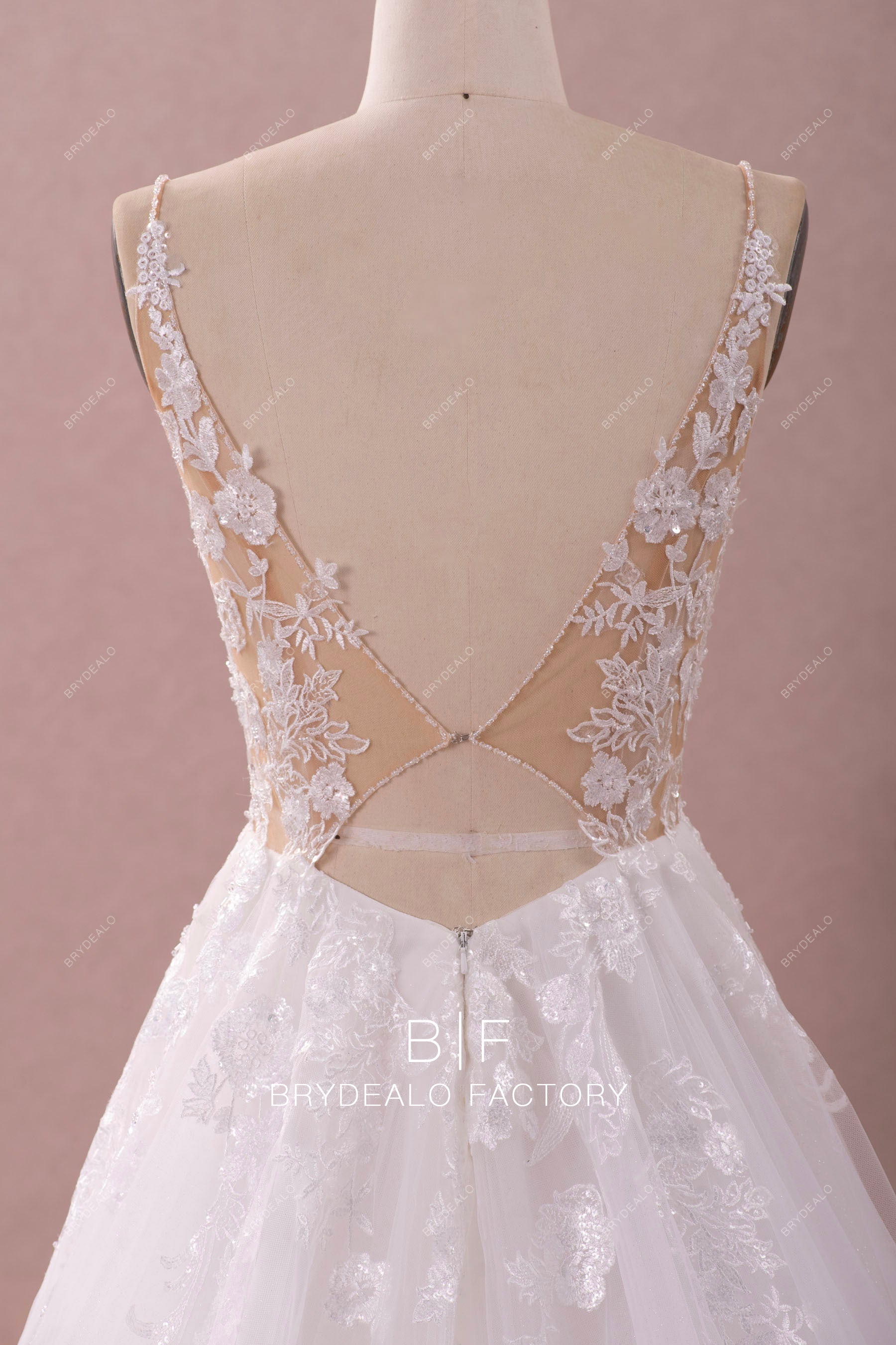 stylish sheer keyhole back lace wedding gown 